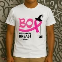 Boo Scare Away Breast Cancer Awareness Spooky T-Shirt thumb 3