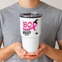 Boo Scare Away Breast Cancer Awareness Spooky Tumbler thumb 2