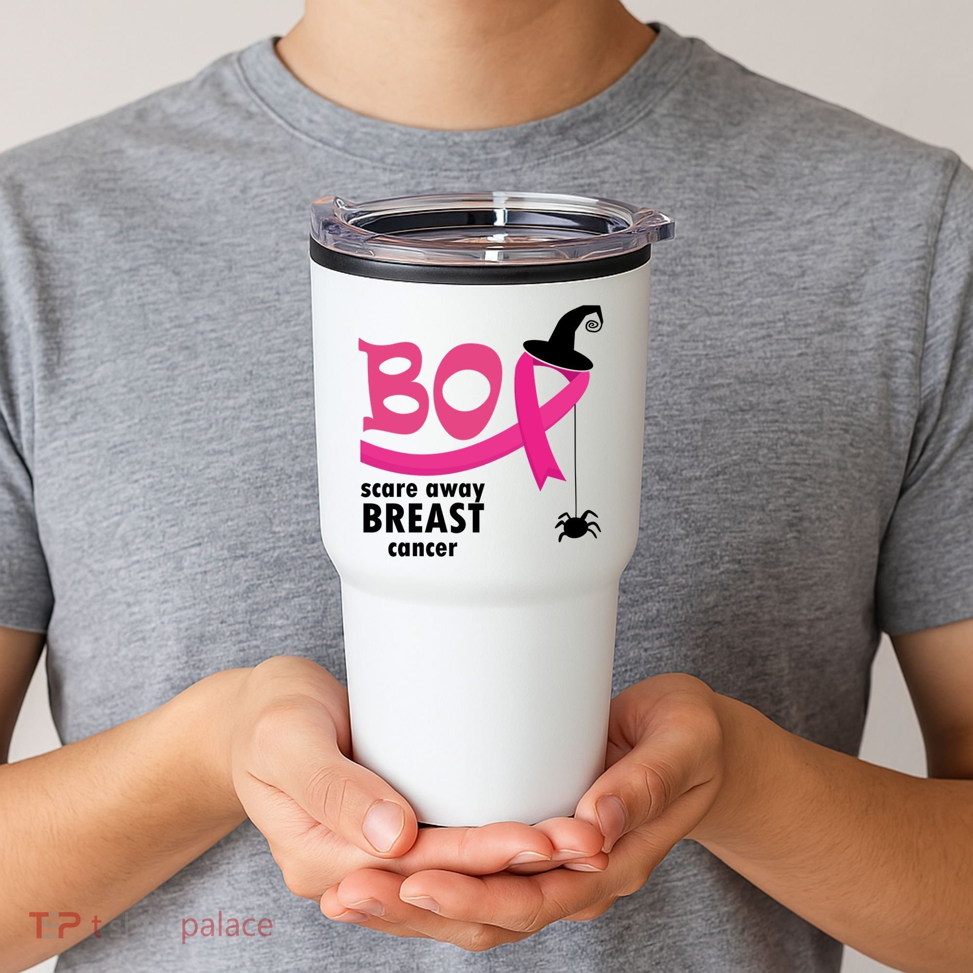 Boo Scare Away Breast Cancer Awareness Spooky Tumbler