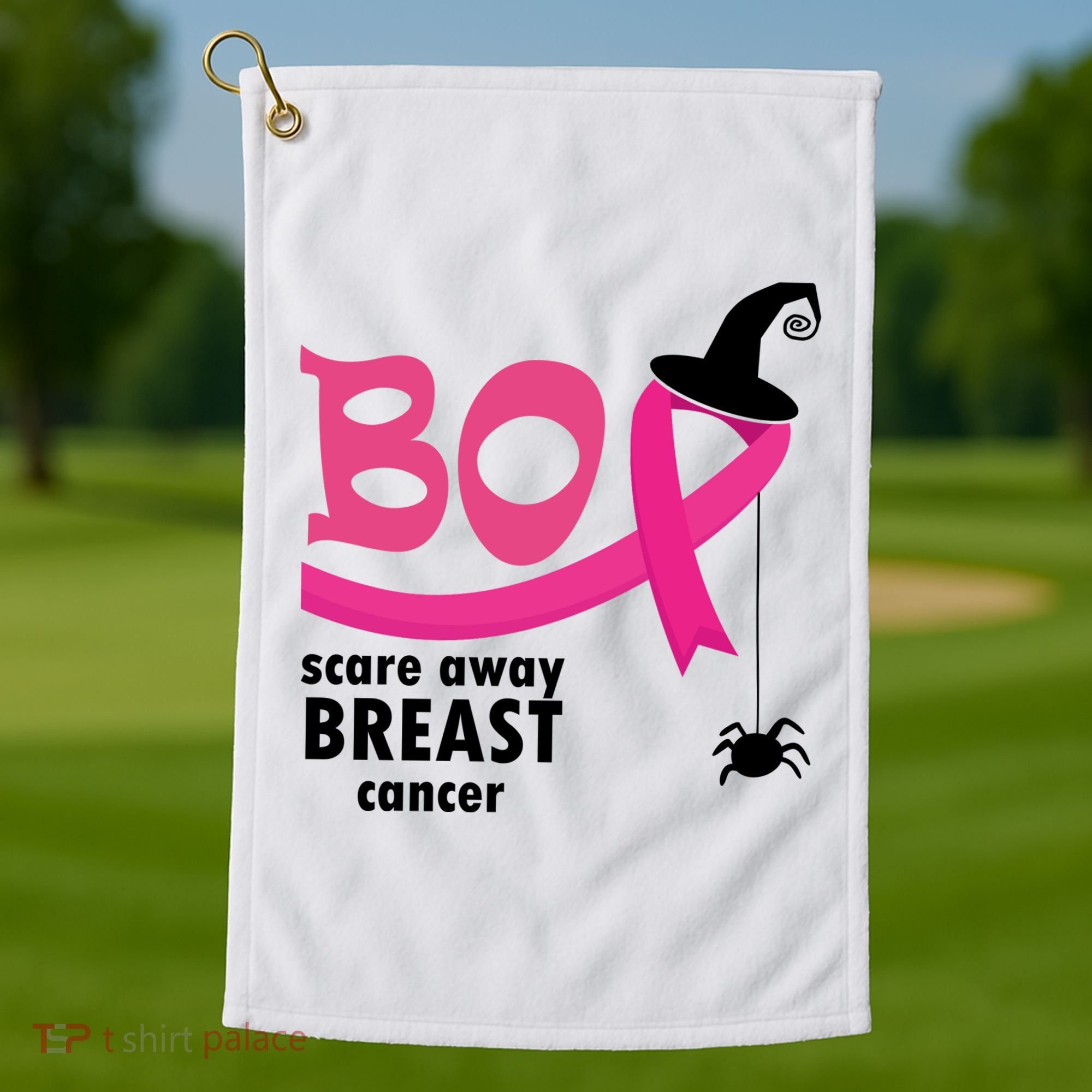 Boo Scare Away Breast Cancer Awareness Spooky Golf Towel