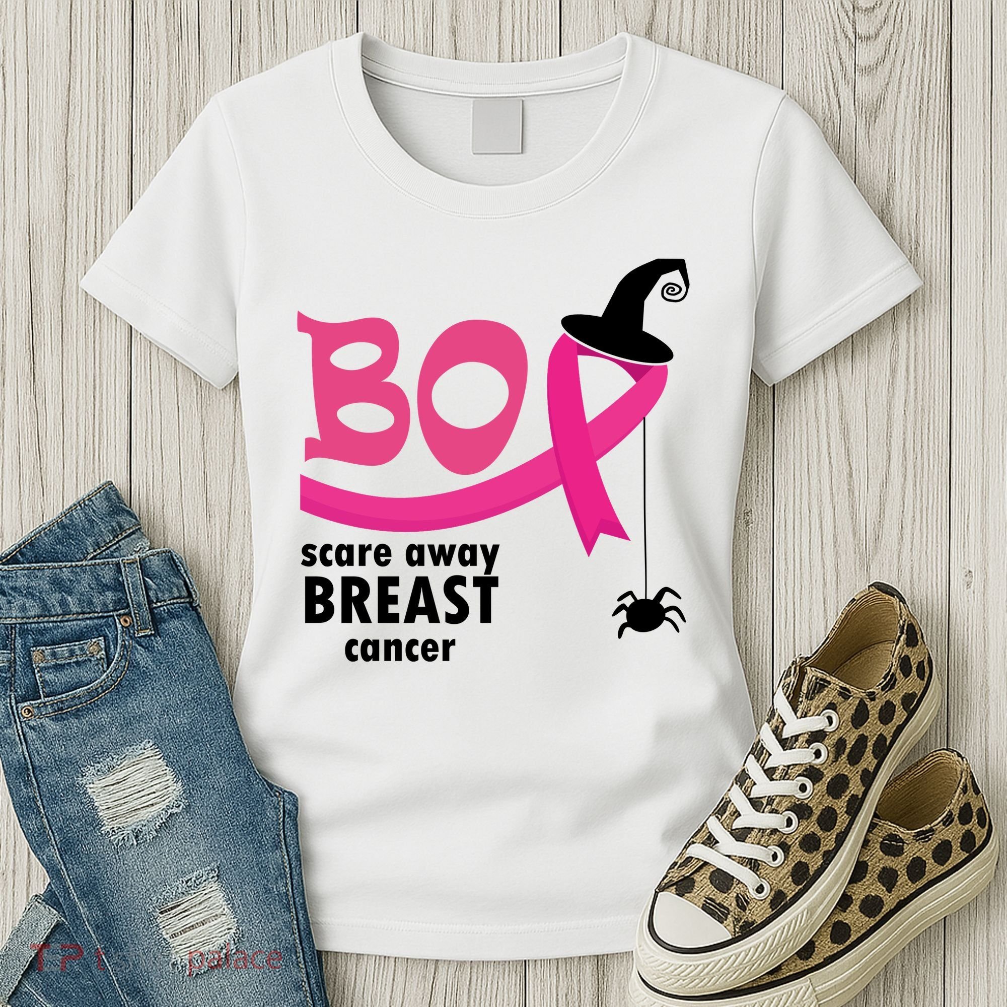 Boo Scare Away Breast Cancer Awareness Spooky Women's T-Shirt