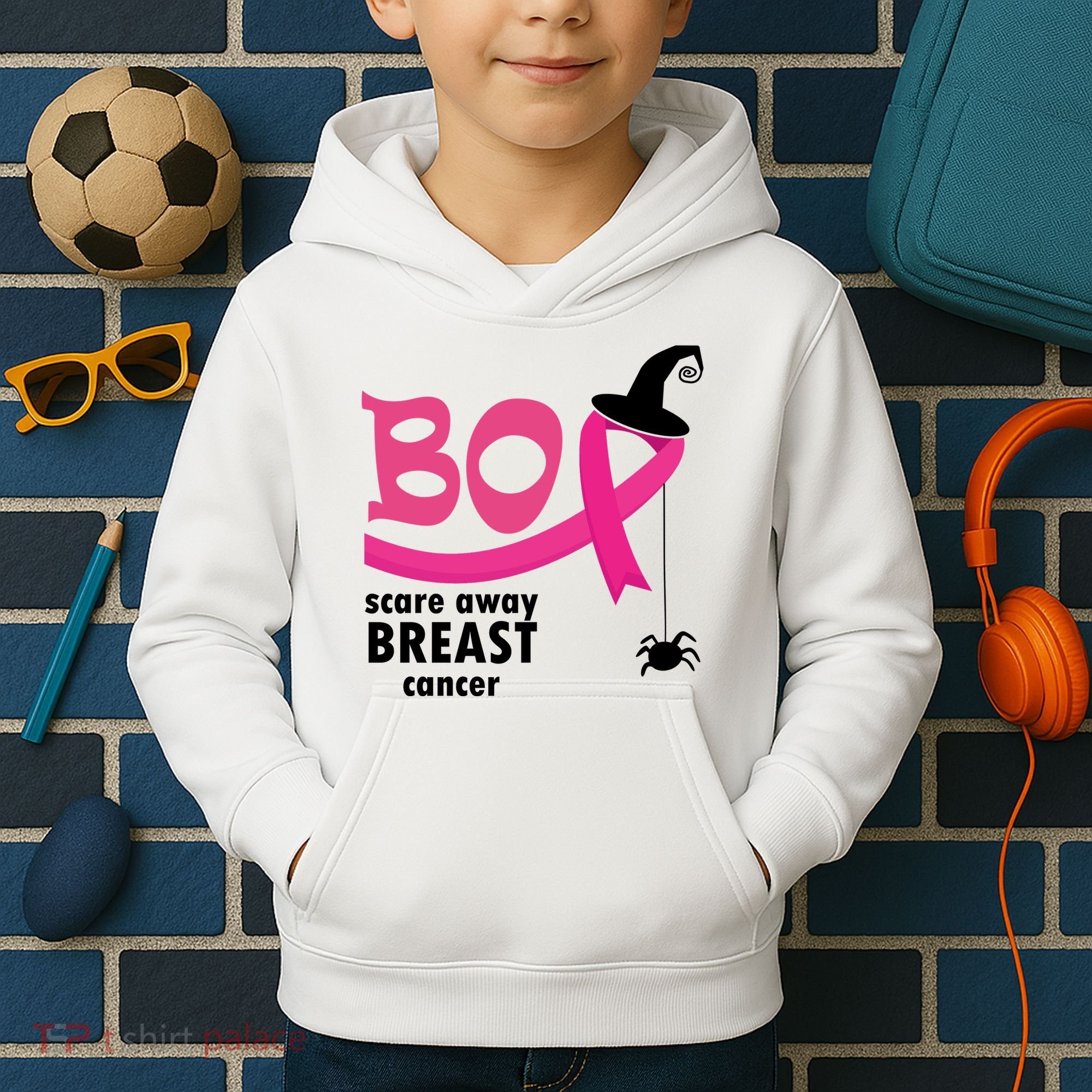 Boo Scare Away Breast Cancer Awareness Spooky Kids Hoodie