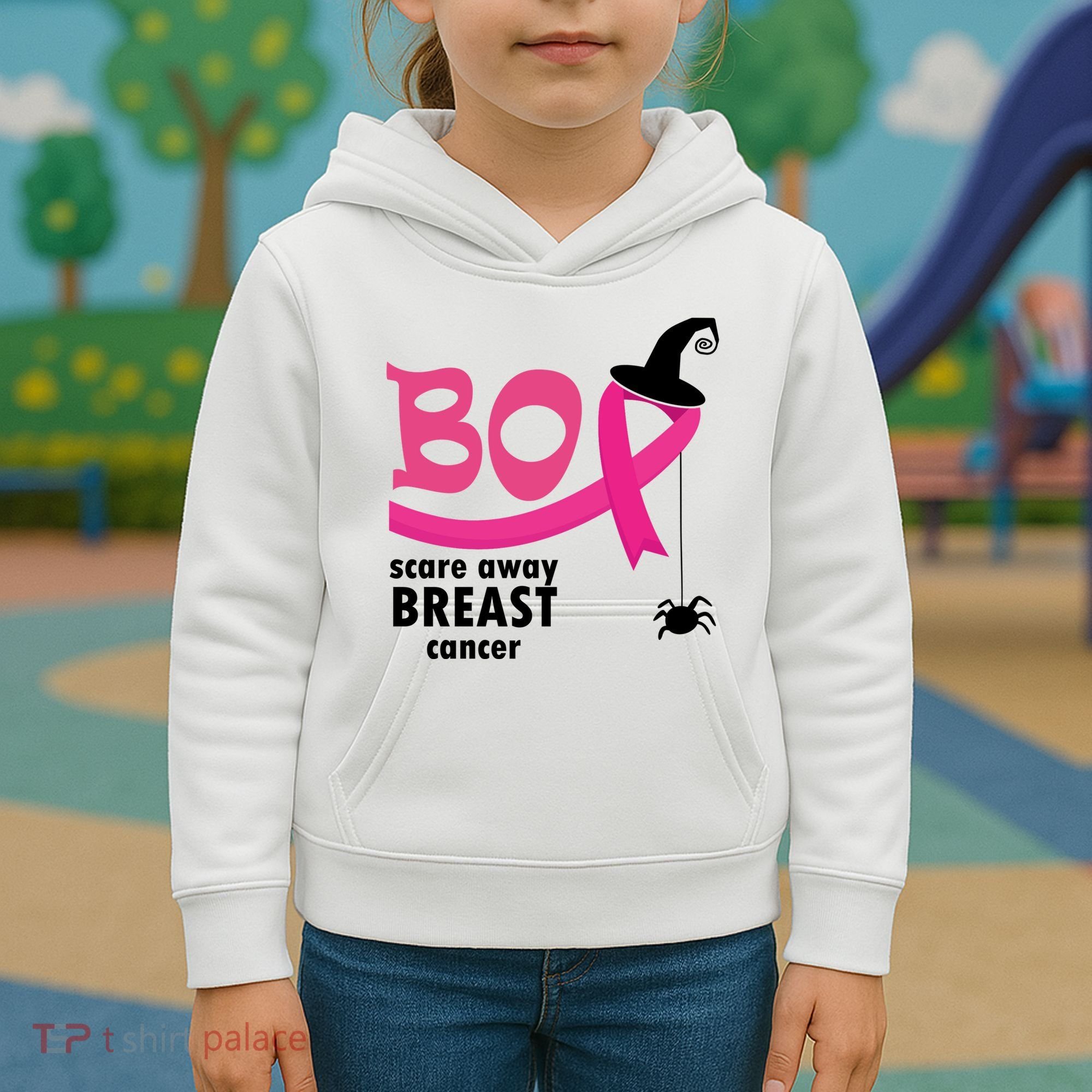 Boo Scare Away Breast Cancer Awareness Spooky Kids Hoodie