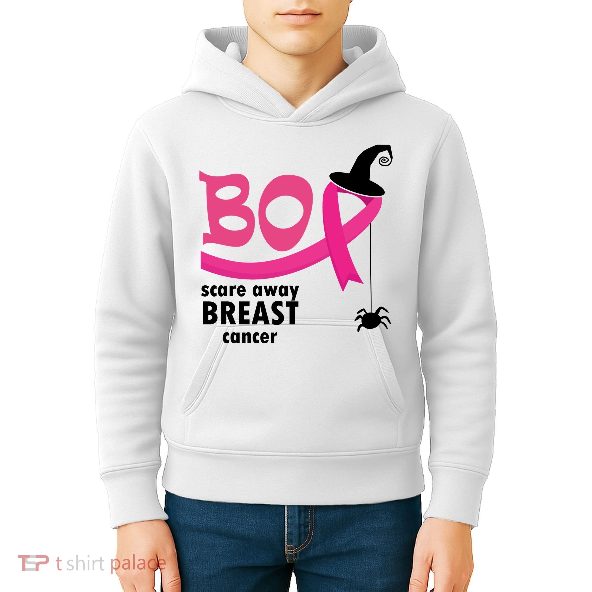 Boo Scare Away Breast Cancer Awareness Spooky Kids Hoodie