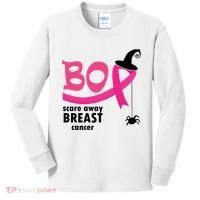 Boo Scare Away Breast Cancer Awareness Spooky Kids Long Sleeve Shirt thumb 0