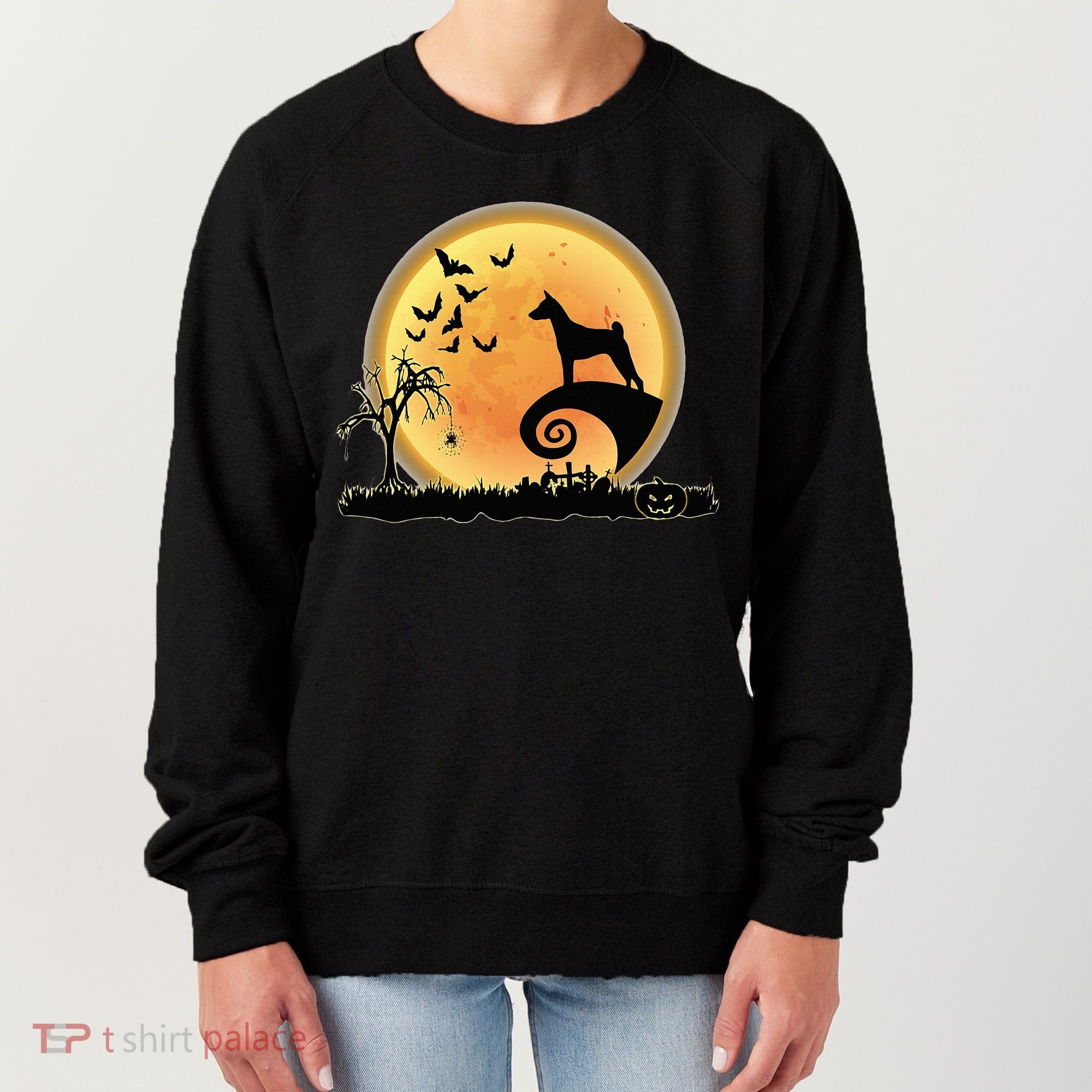 Basenji Scary And Moon Funny Dog Halloween Costume Women's Sweatshirt