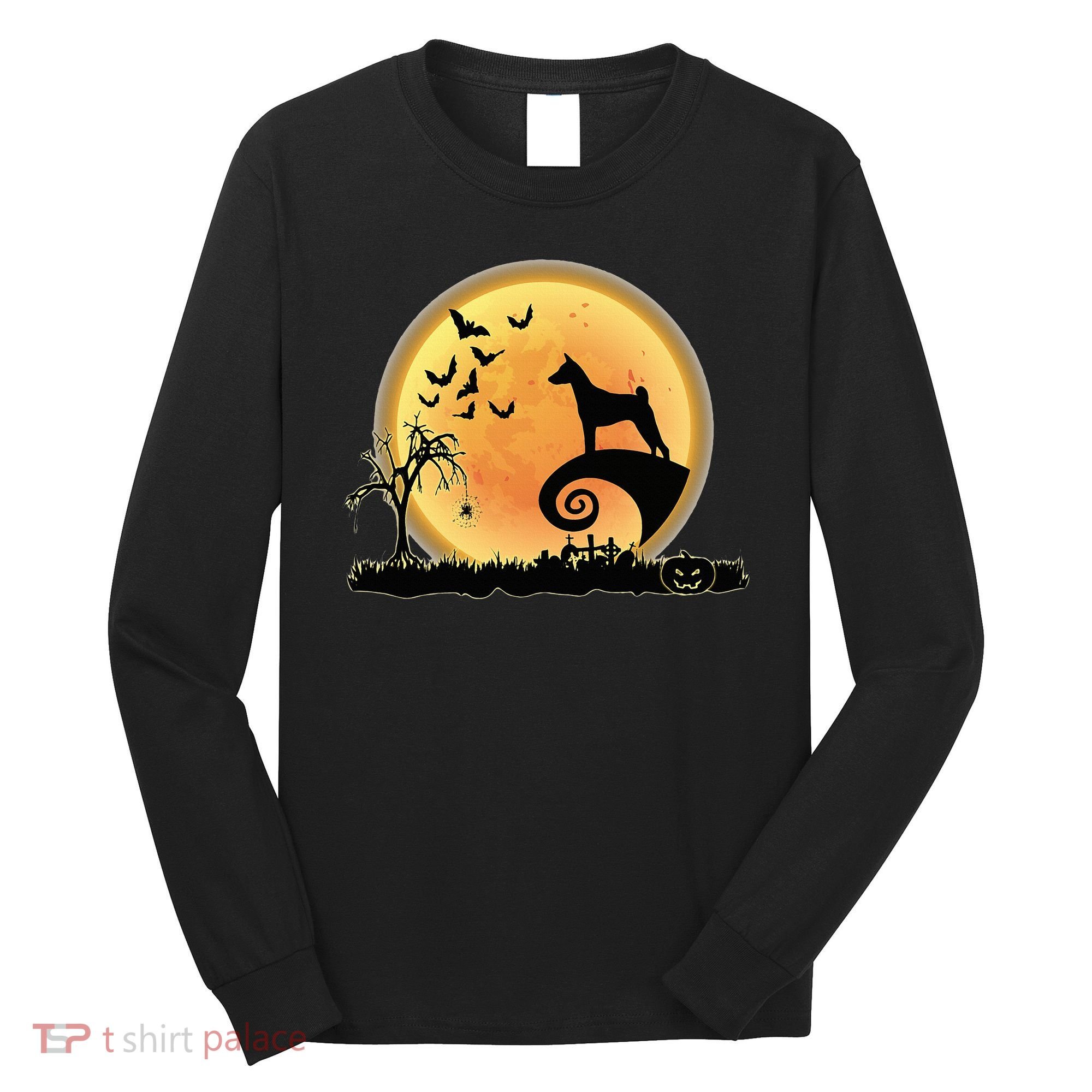 Basenji Scary And Moon Funny Dog Halloween Costume Long Sleeve Shirt