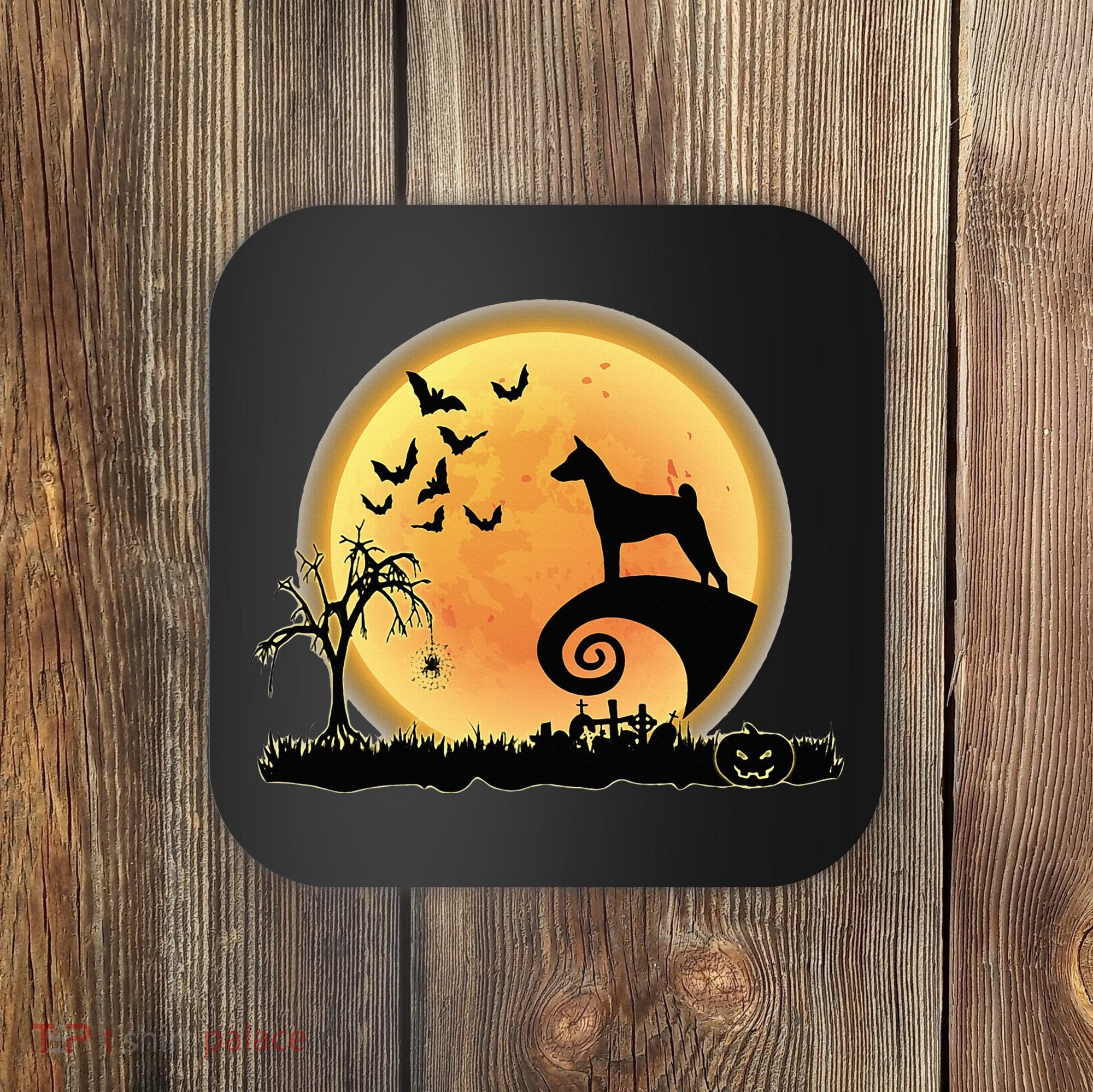 Basenji Scary And Moon Funny Dog Halloween Costume Coaster