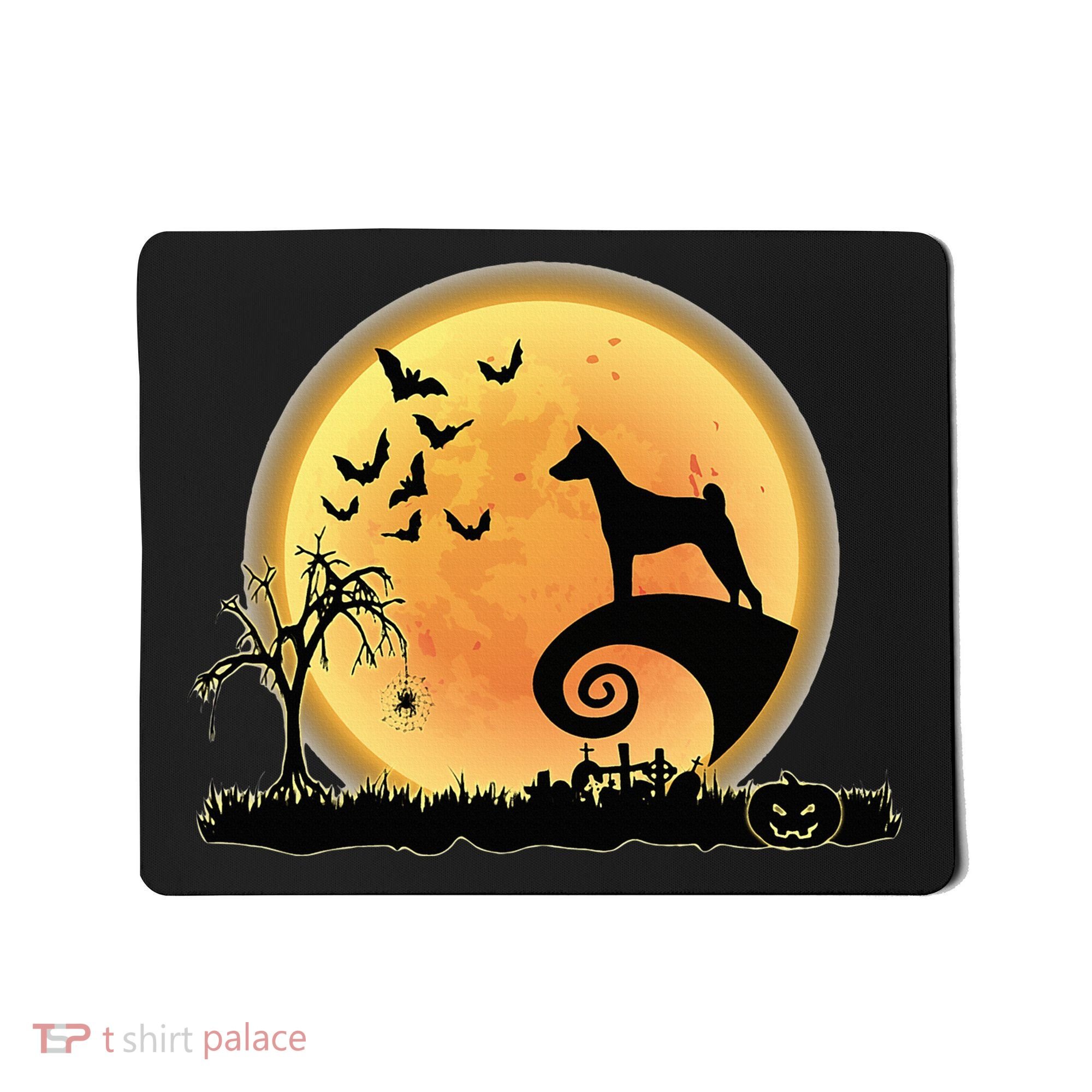 Basenji Scary And Moon Funny Dog Halloween Costume Mousepad