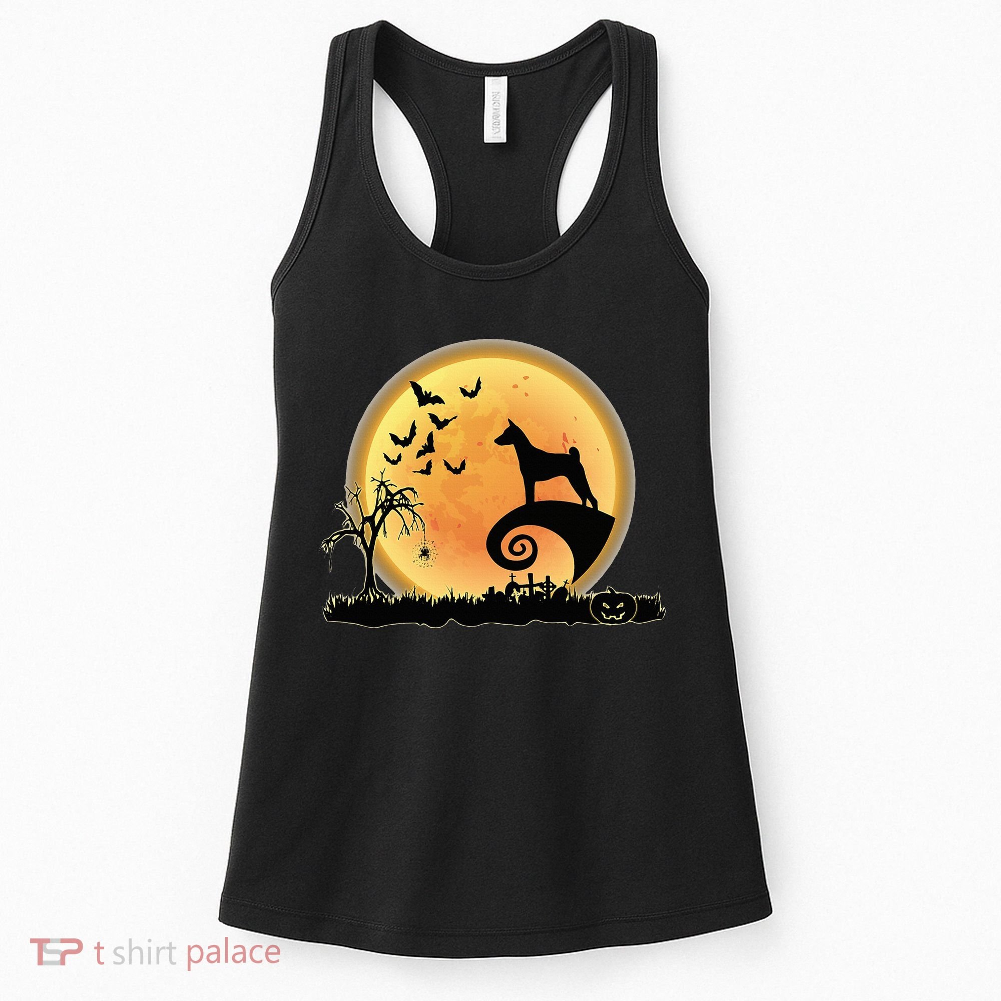 Basenji Scary And Moon Funny Dog Halloween Costume Women's Tank Top