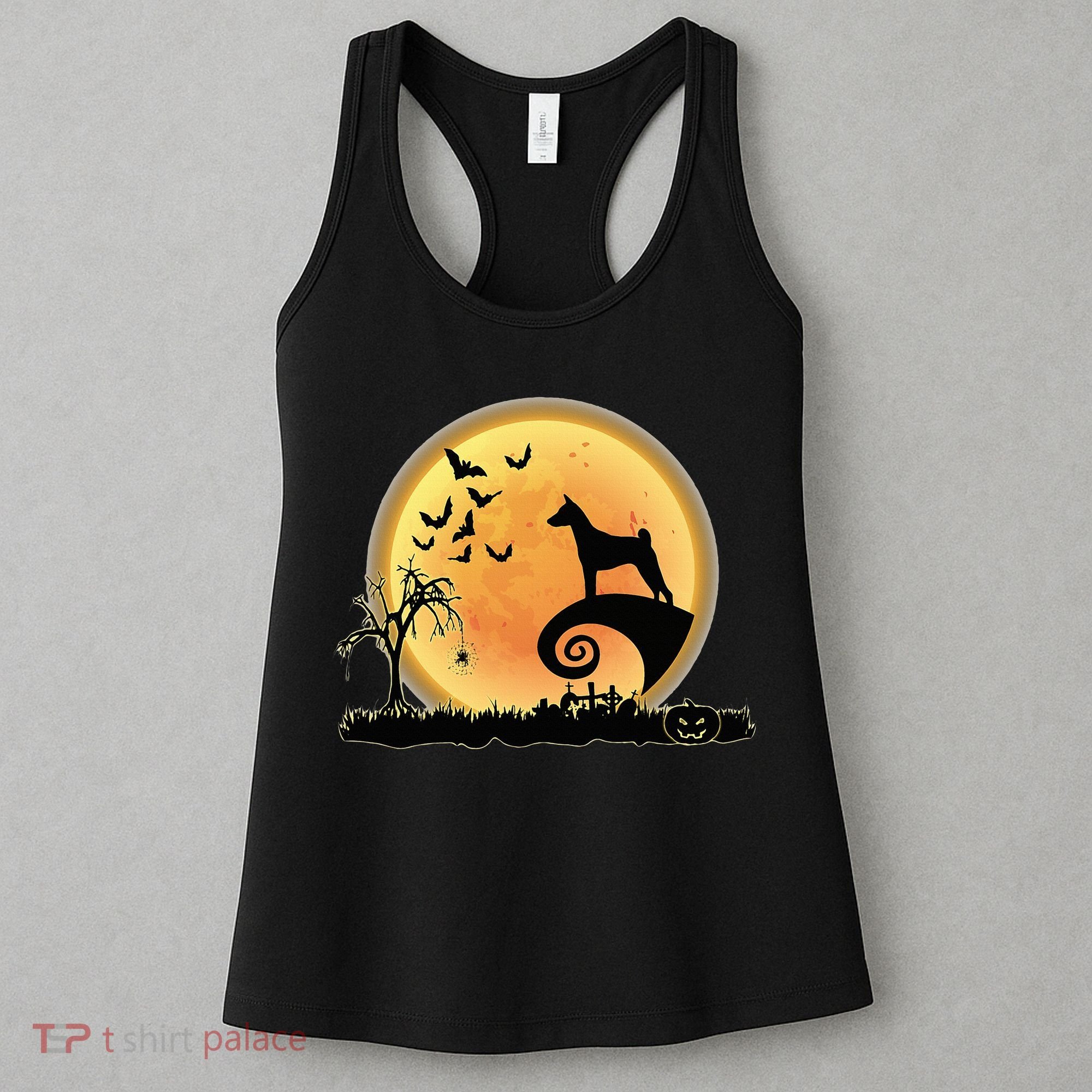Basenji Scary And Moon Funny Dog Halloween Costume Women's Tank Top
