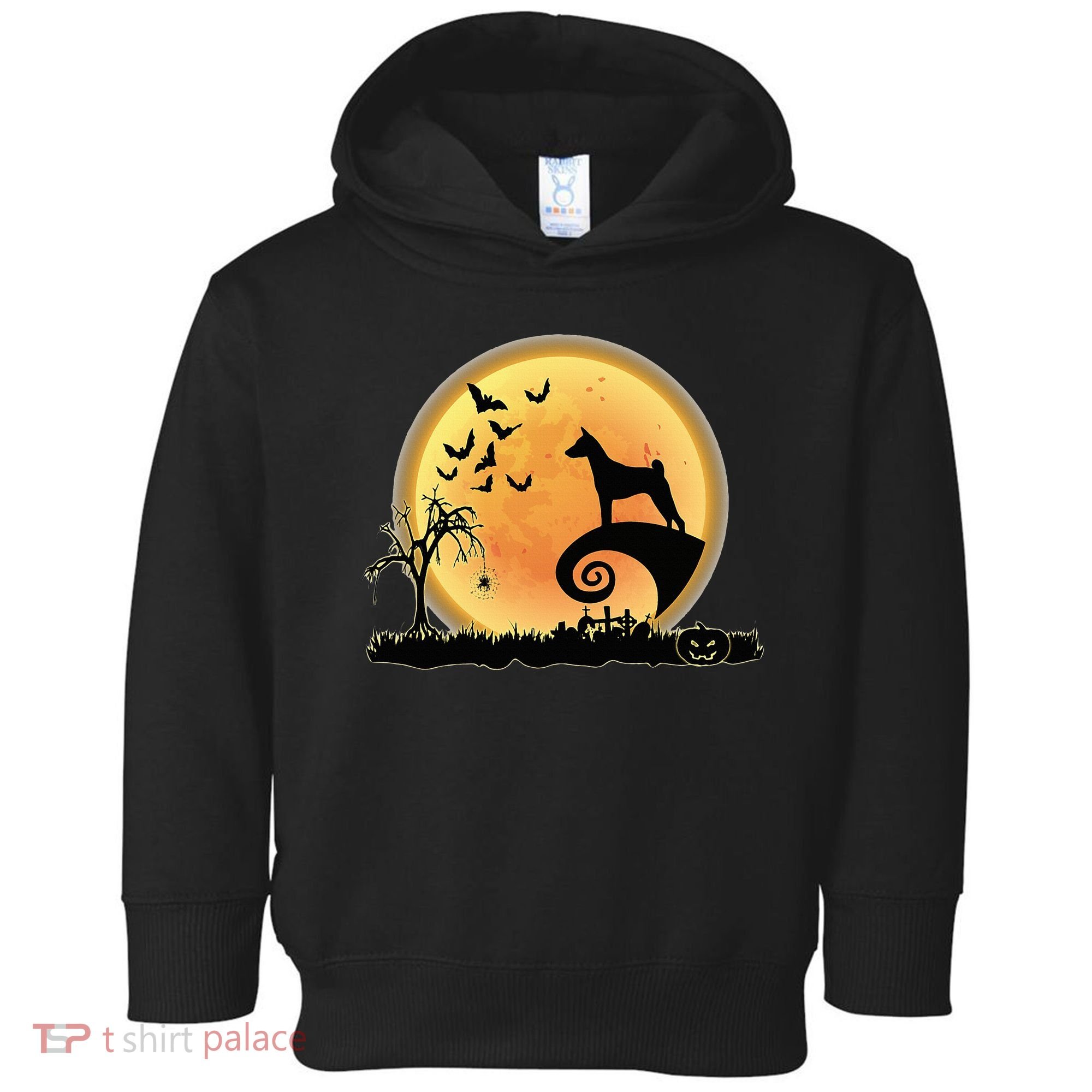 Basenji Scary And Moon Funny Dog Halloween Costume Toddler Hoodie