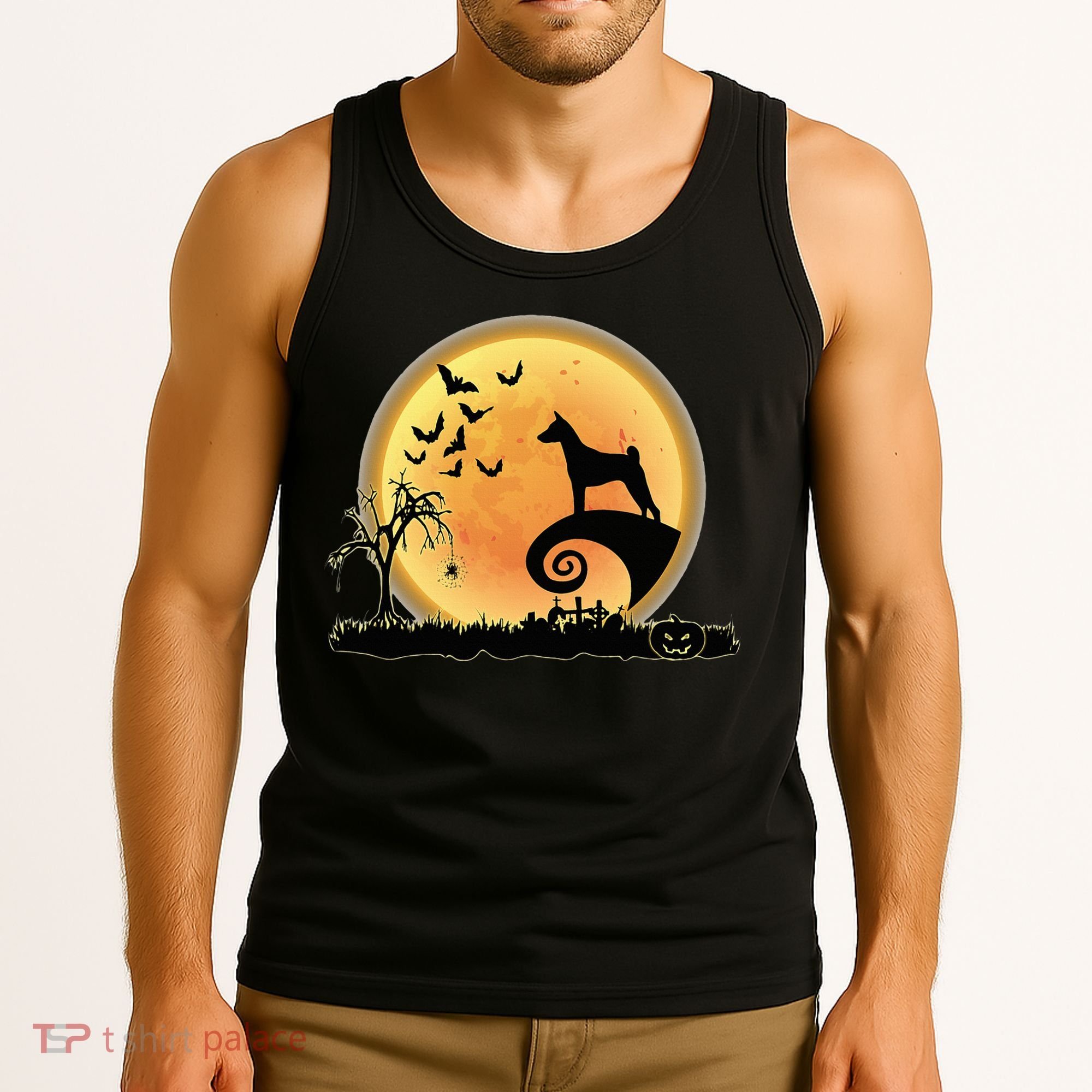 Basenji Scary And Moon Funny Dog Halloween Costume Tank Top