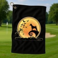 Basenji Scary And Moon Funny Dog Halloween Costume Golf Towel thumb 1