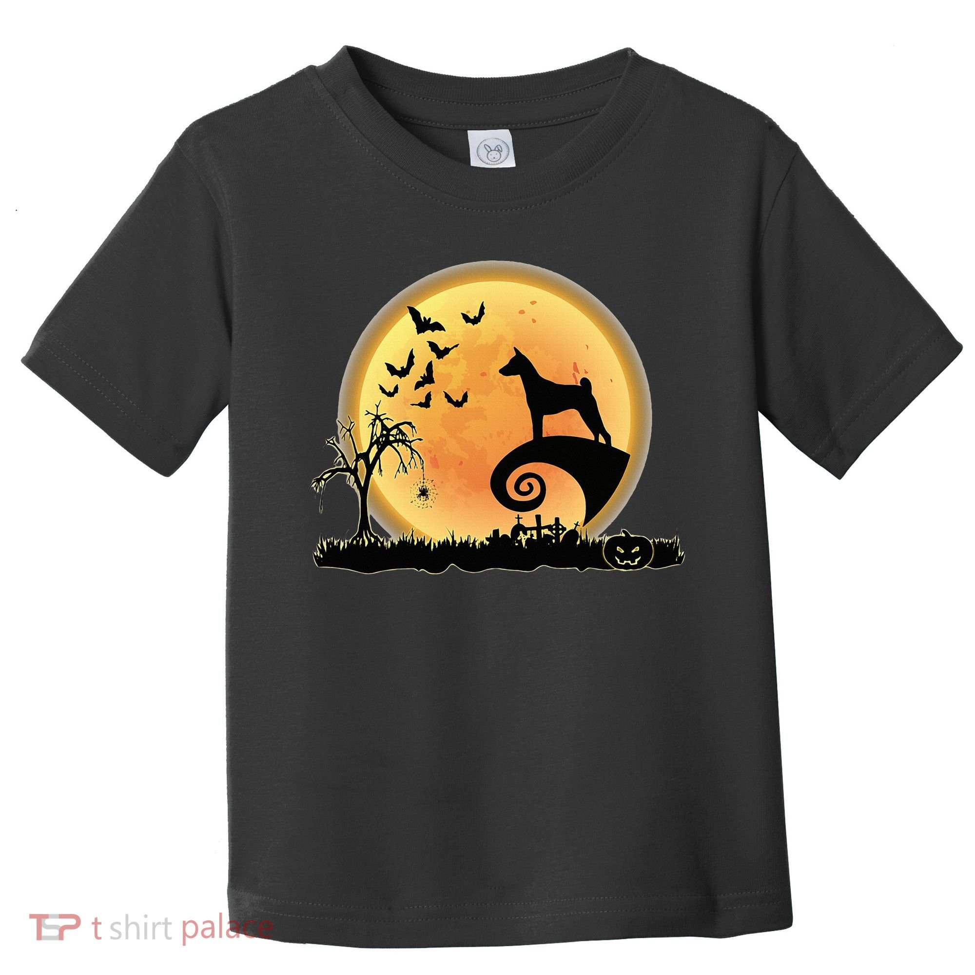 Basenji Scary And Moon Funny Dog Halloween Costume Toddler T-Shirt