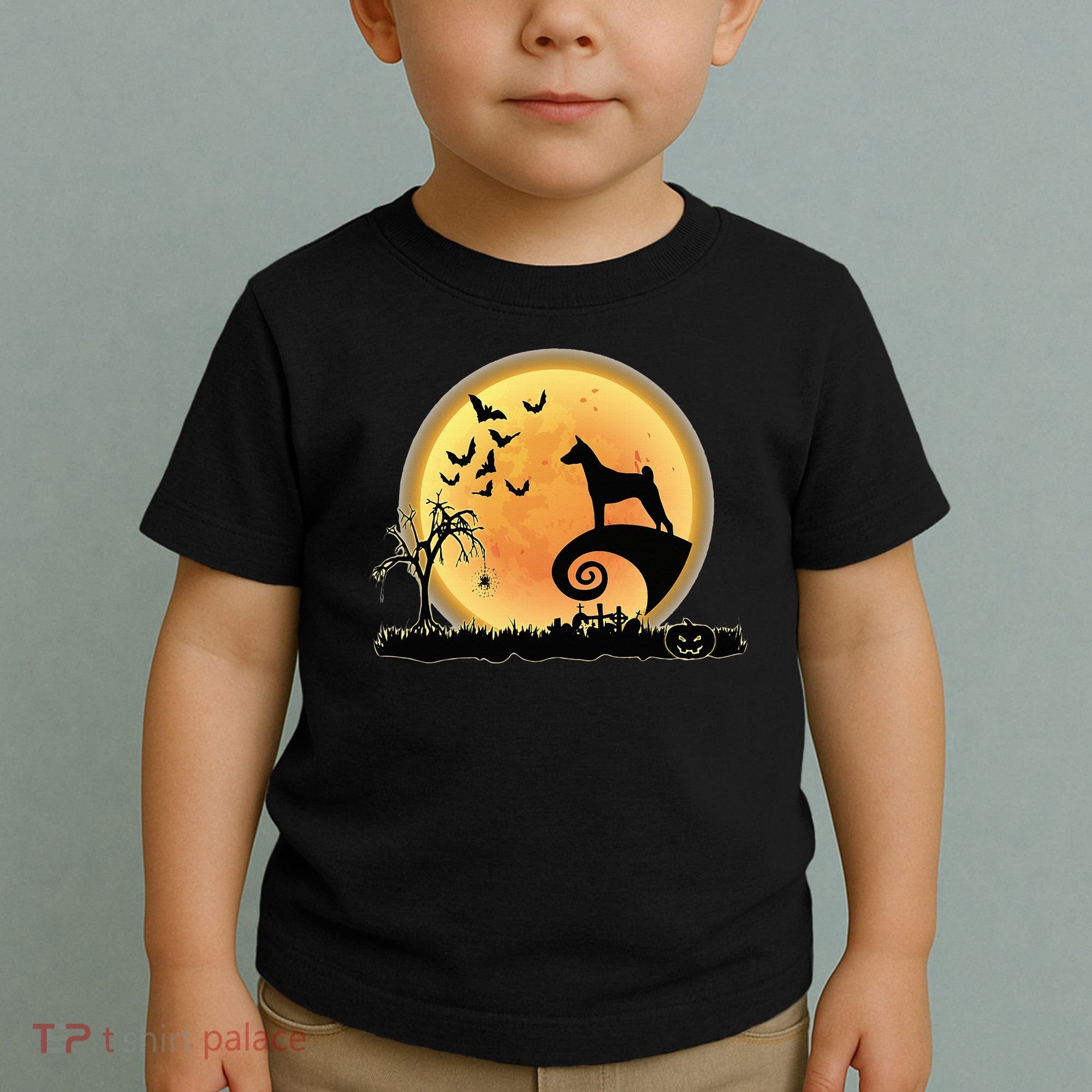 Basenji Scary And Moon Funny Dog Halloween Costume Toddler T-Shirt