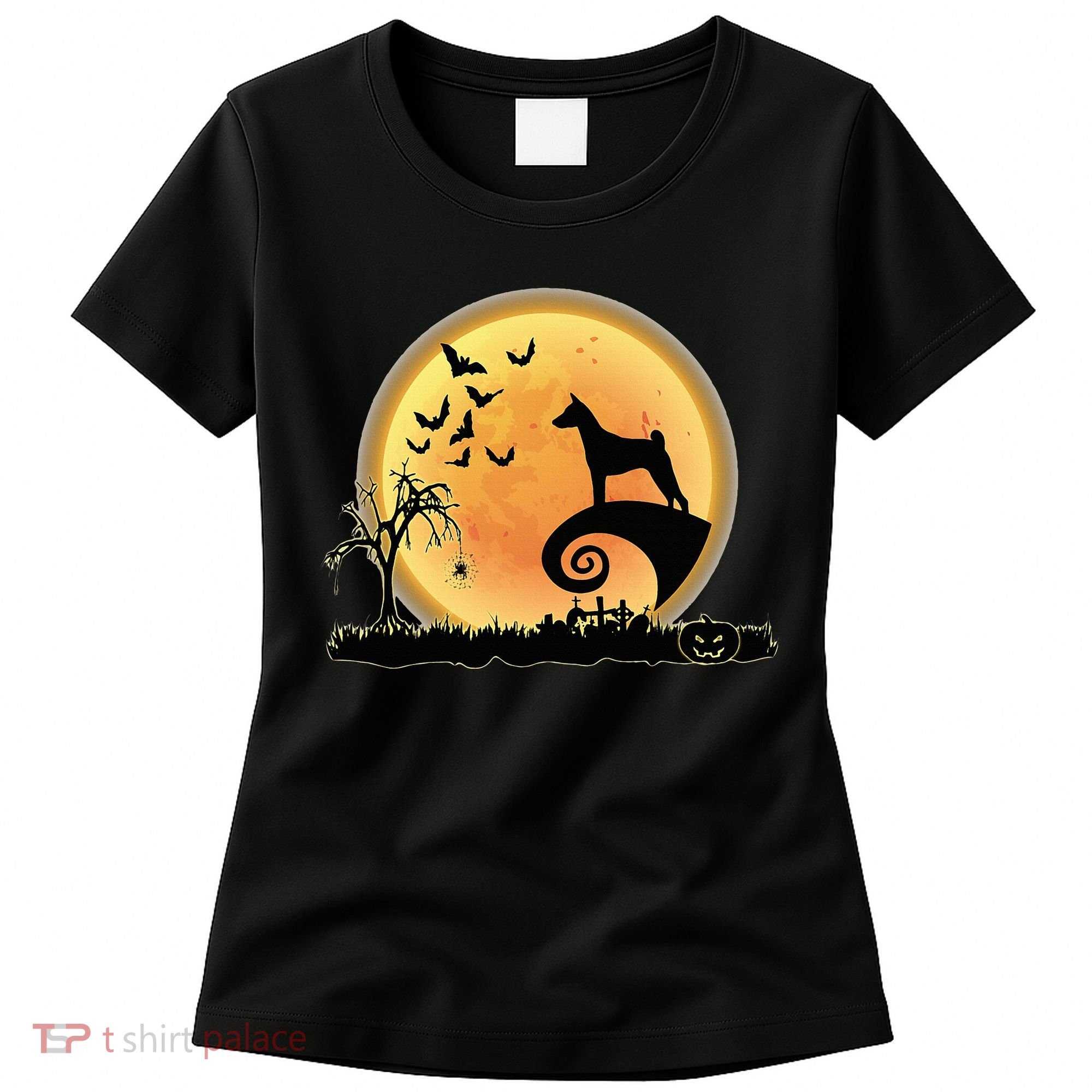 Basenji Scary And Moon Funny Dog Halloween Costume Women's T-Shirt