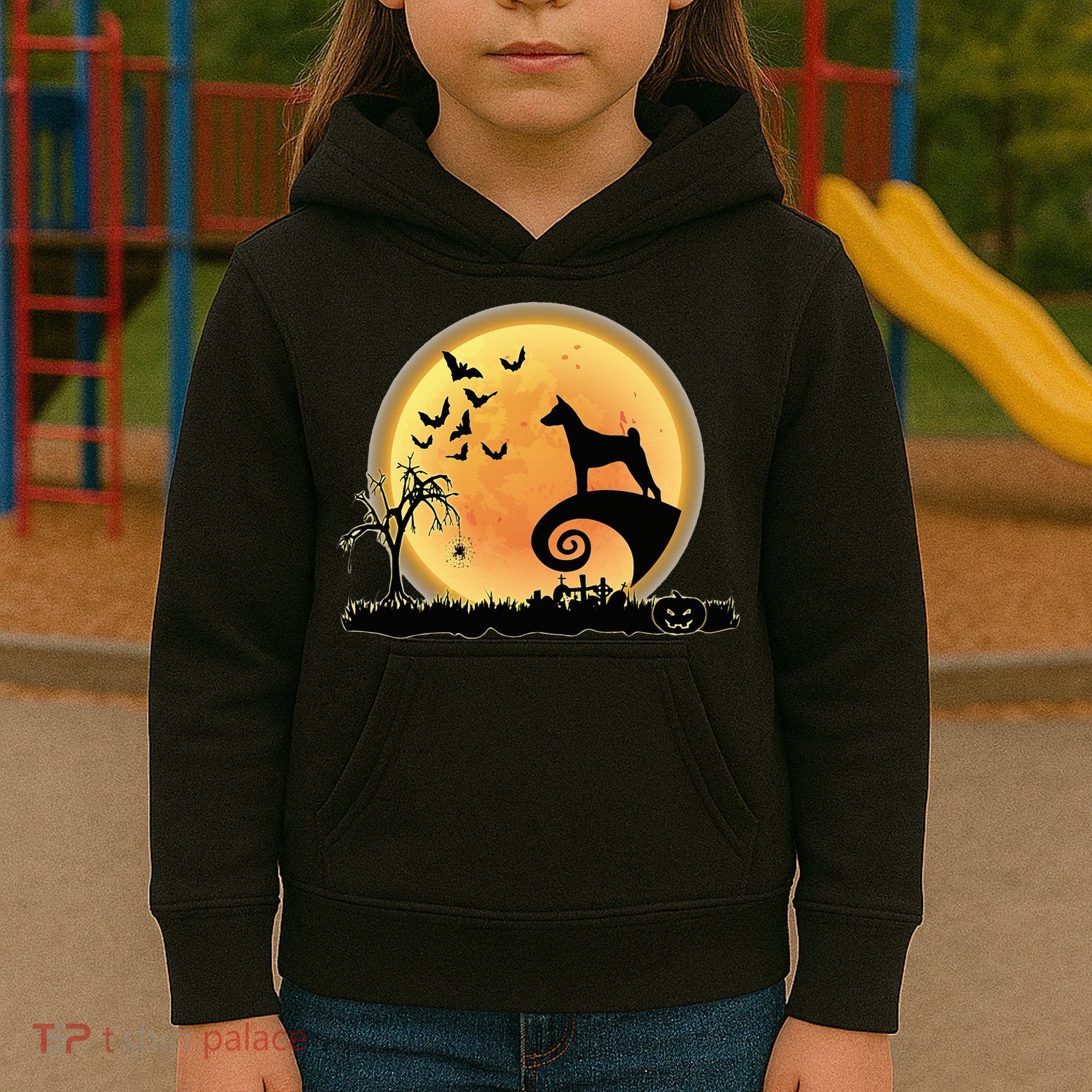 Basenji Scary And Moon Funny Dog Halloween Costume Kids Hoodie