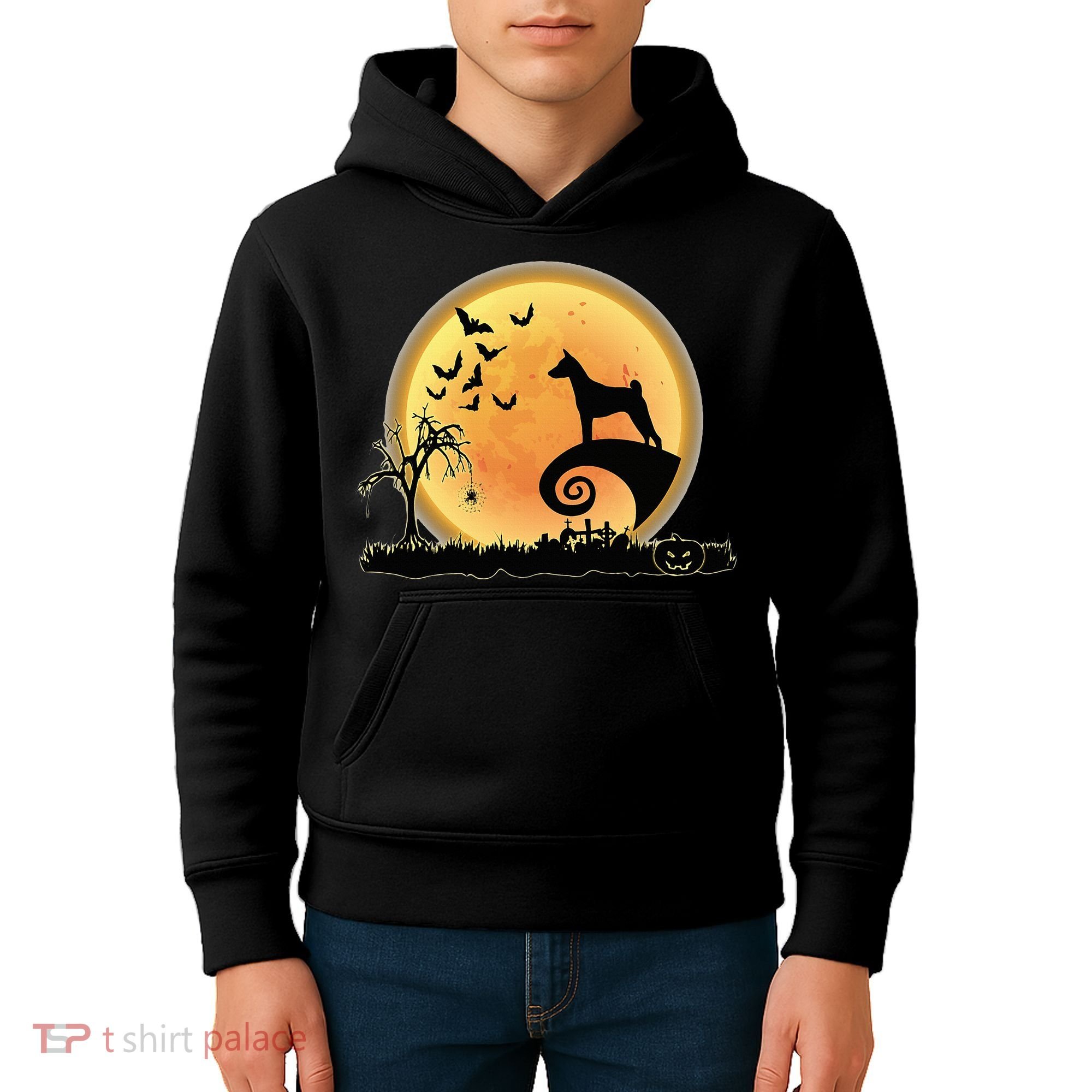 Basenji Scary And Moon Funny Dog Halloween Costume Kids Hoodie