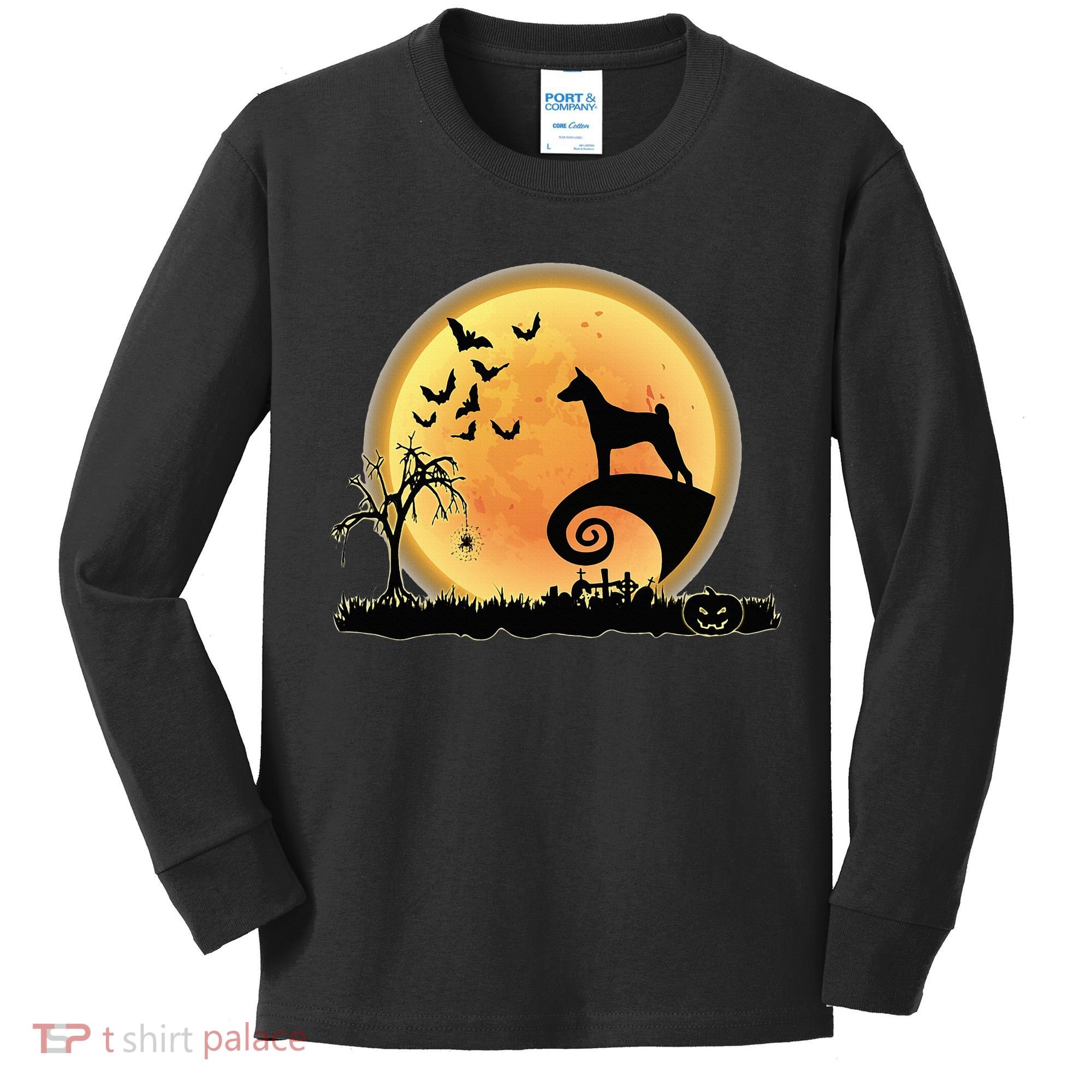 Basenji Scary And Moon Funny Dog Halloween Costume Kids Long Sleeve Shirt