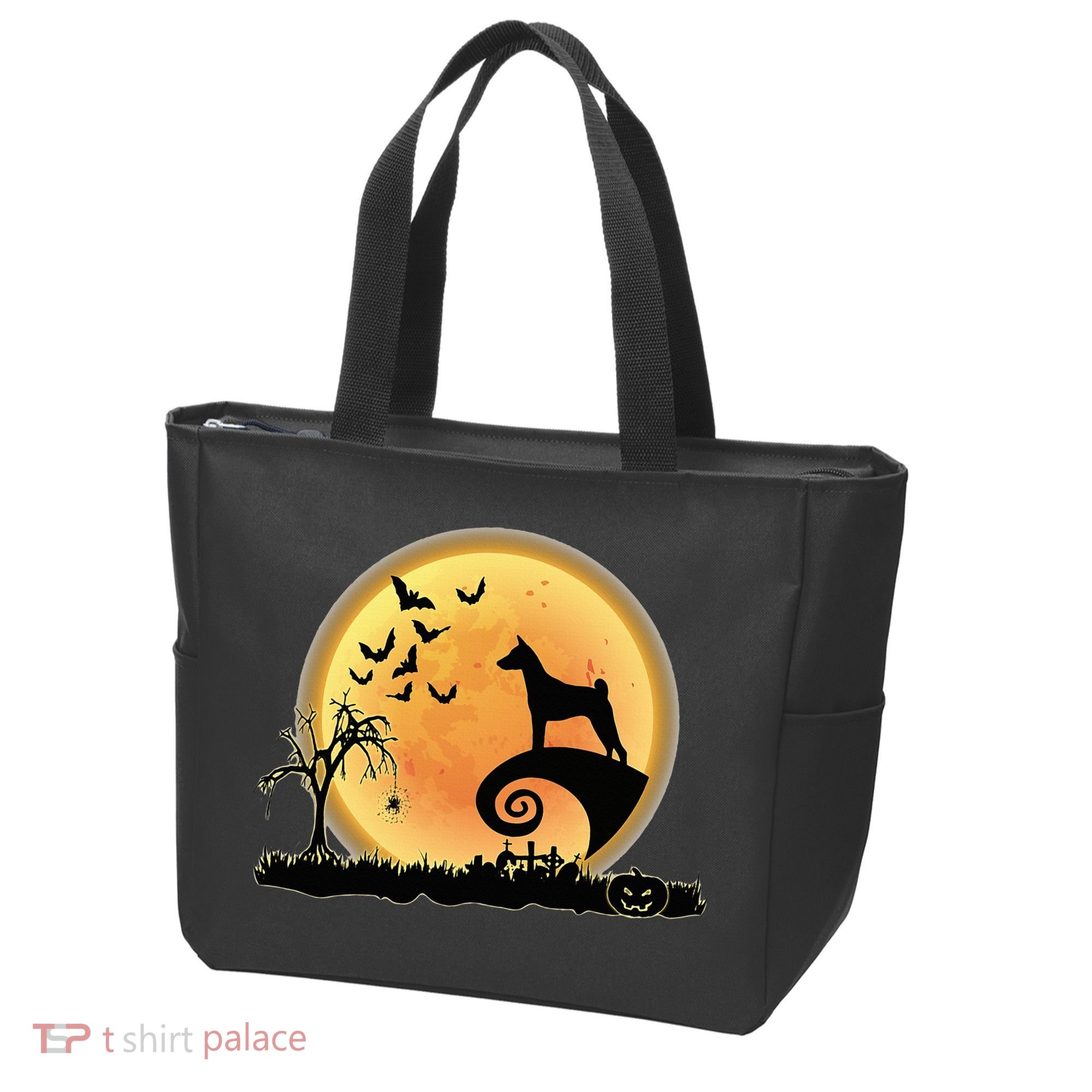 Basenji Scary And Moon Funny Dog Halloween Costume Tote Bag