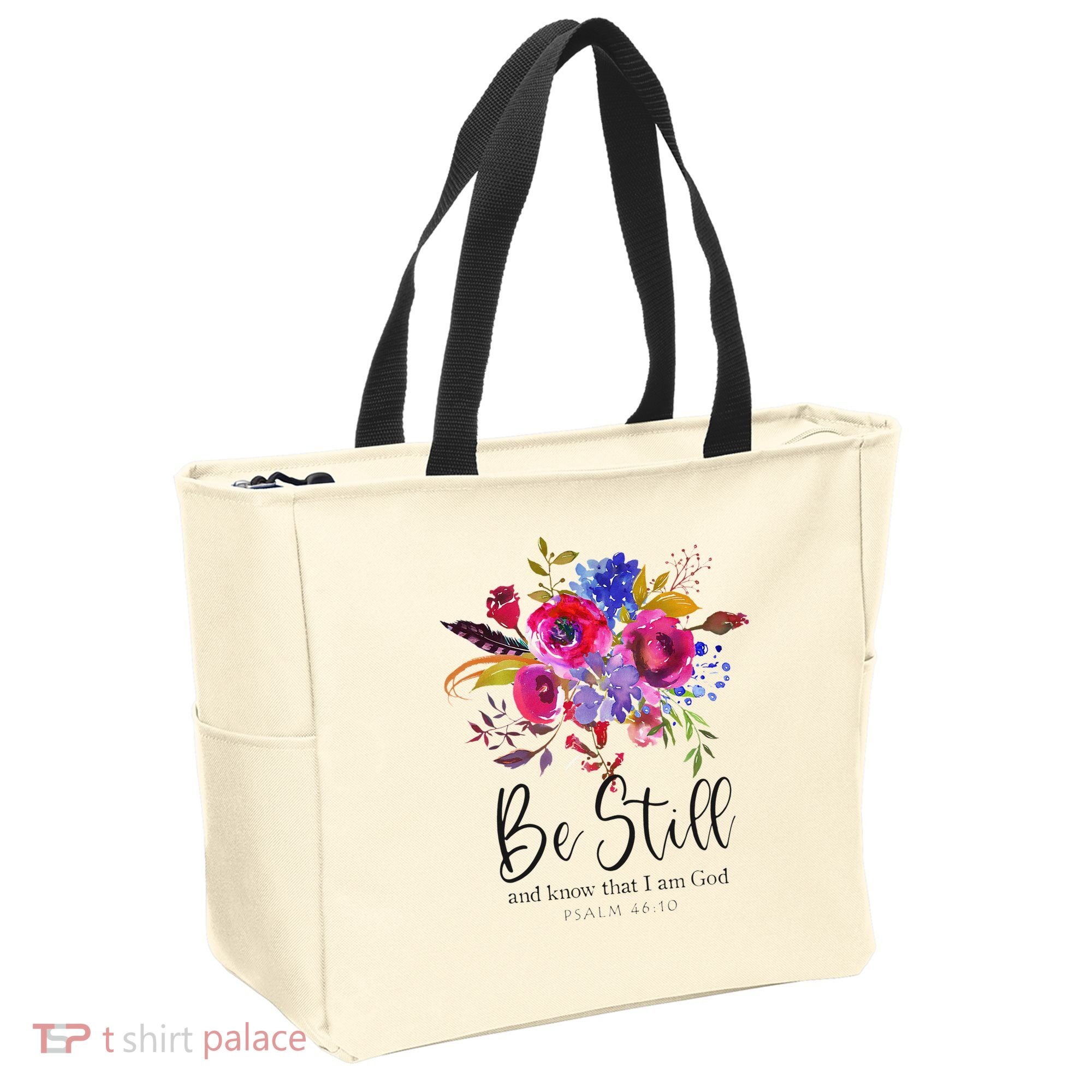 Be Still and Know That I Am God Christian Bible Verse Quote Tote Bag