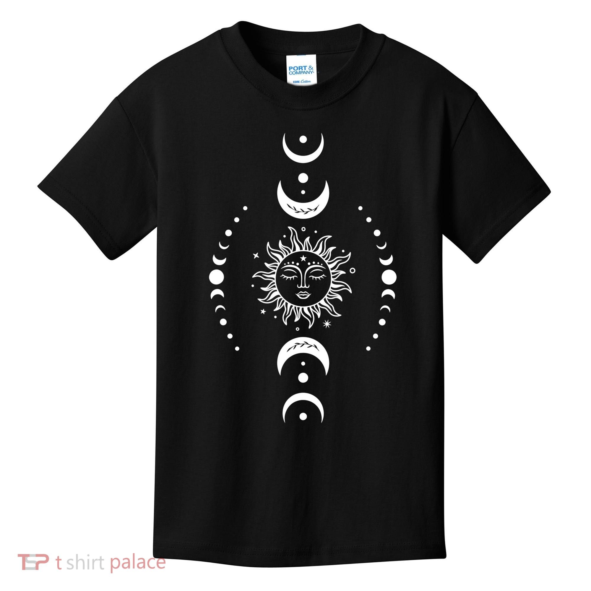 Boho Sun And Moon Celestial Crescent Moon Phases Funny Gift Men Women Kids T-Shirt