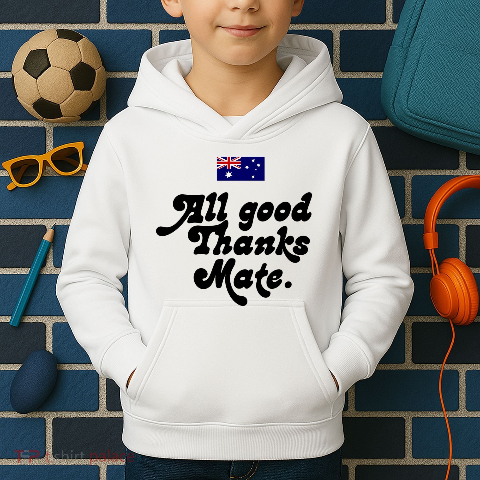 British Slogans All Good Thanks Mate Kids Hoodie