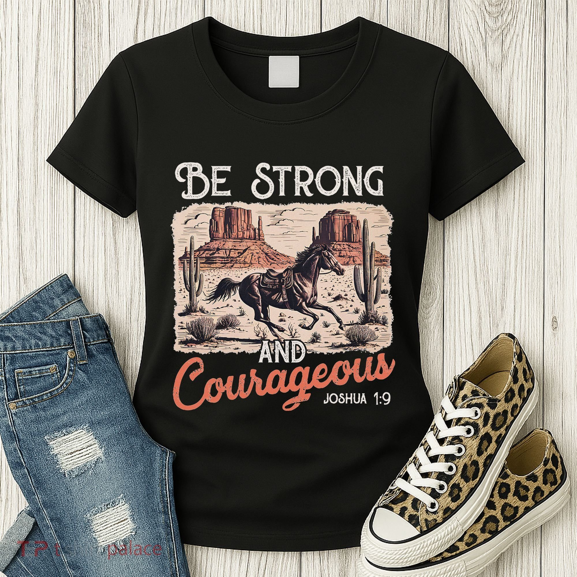 Be Strong And Courageous Horse Western Christian Cowgirl Women's T-Shirt