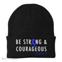 Be Strong And Courageous Colon Cancer Awareness Ribbon Gift Beanie thumb 0