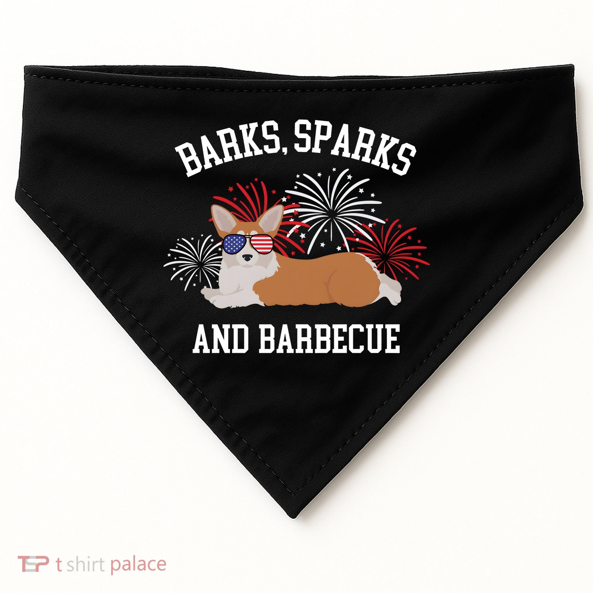 Barks Sparks And Barbecue Corgi 4th Of July USA-Made Doggie Bandana