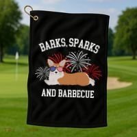 Barks Sparks And Barbecue Corgi 4th Of July Golf Towel thumb 1