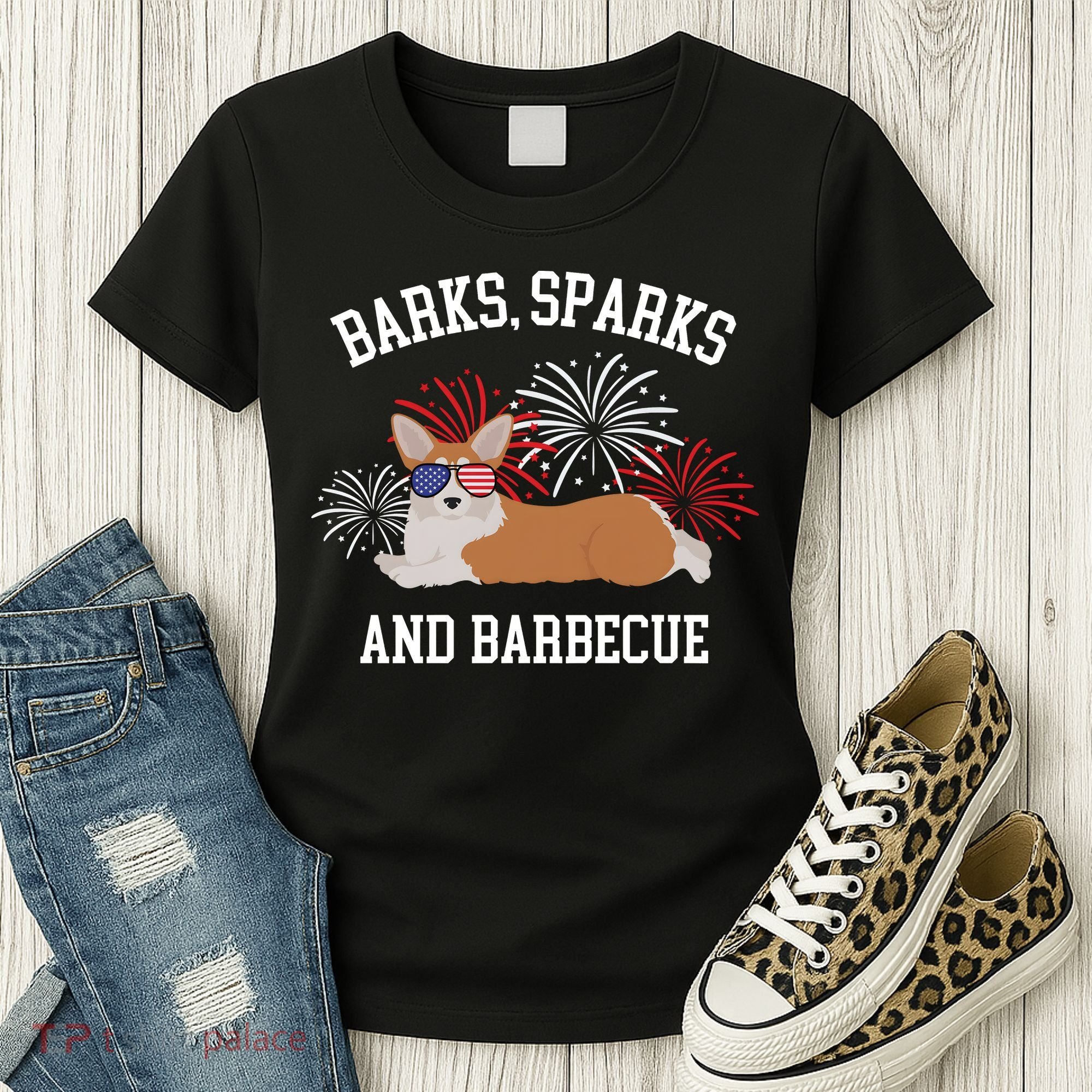 Barks Sparks And Barbecue Corgi 4th Of July Women's T-Shirt