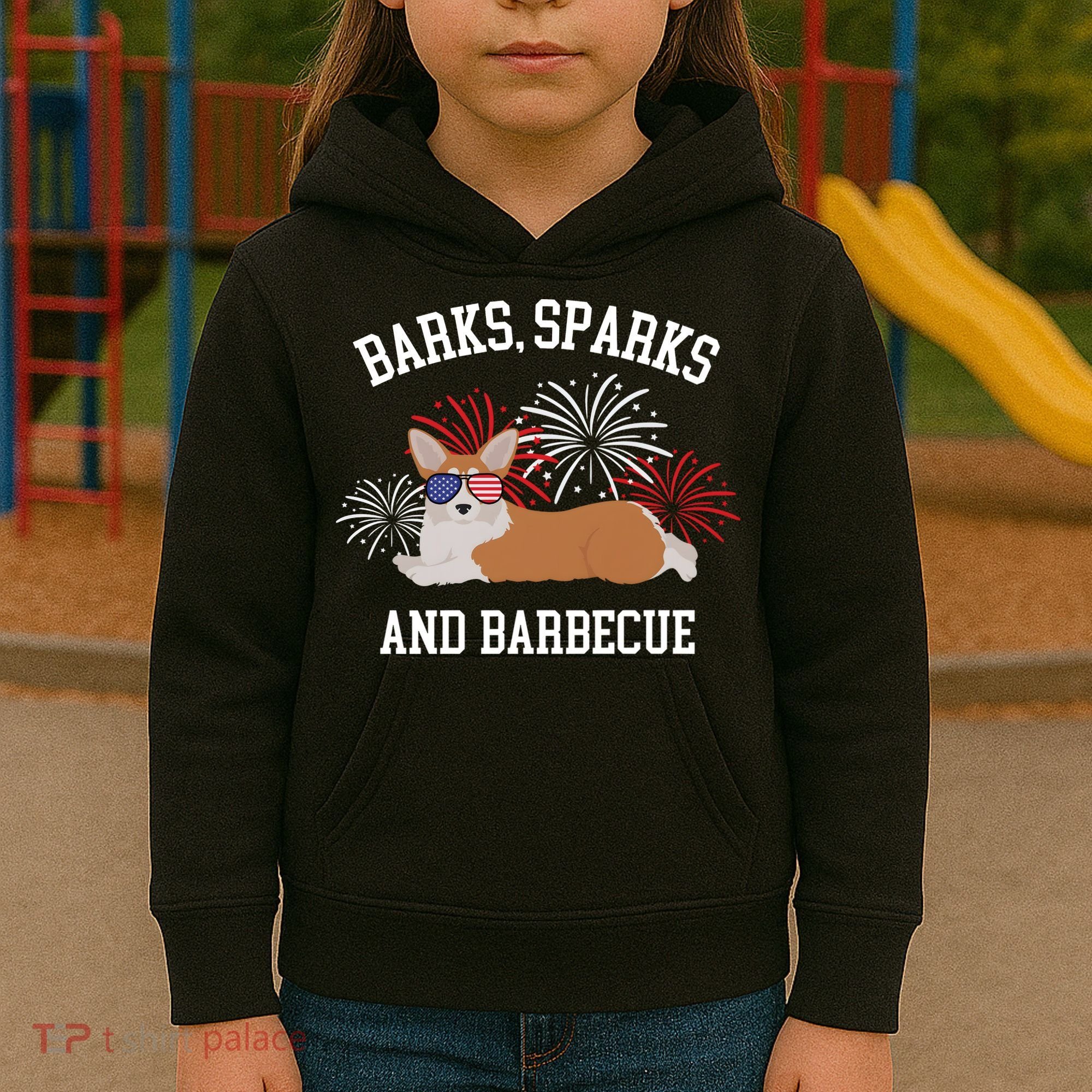 Barks Sparks And Barbecue Corgi 4th Of July Kids Hoodie