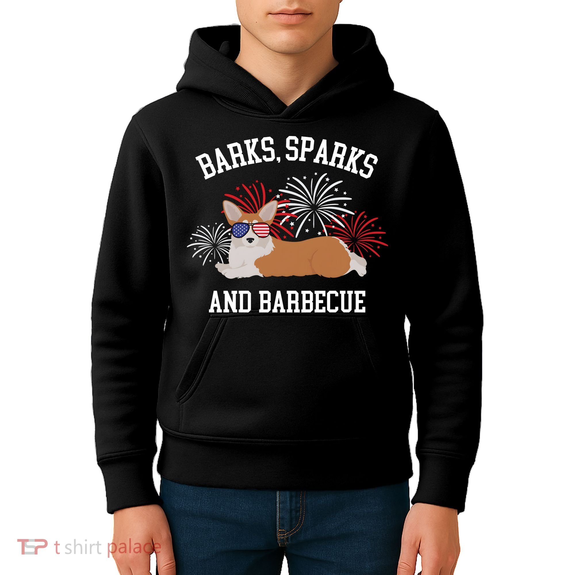 Barks Sparks And Barbecue Corgi 4th Of July Kids Hoodie