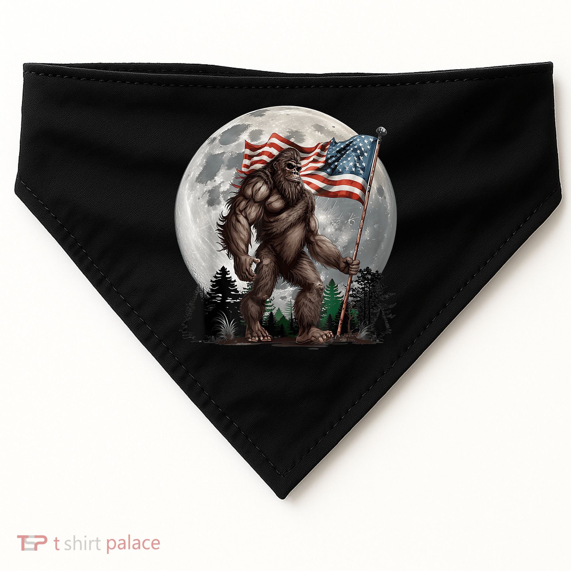 Bigfoot Sasquatch American Flag Full Moon Patriotics USA-Made Doggie Bandana
