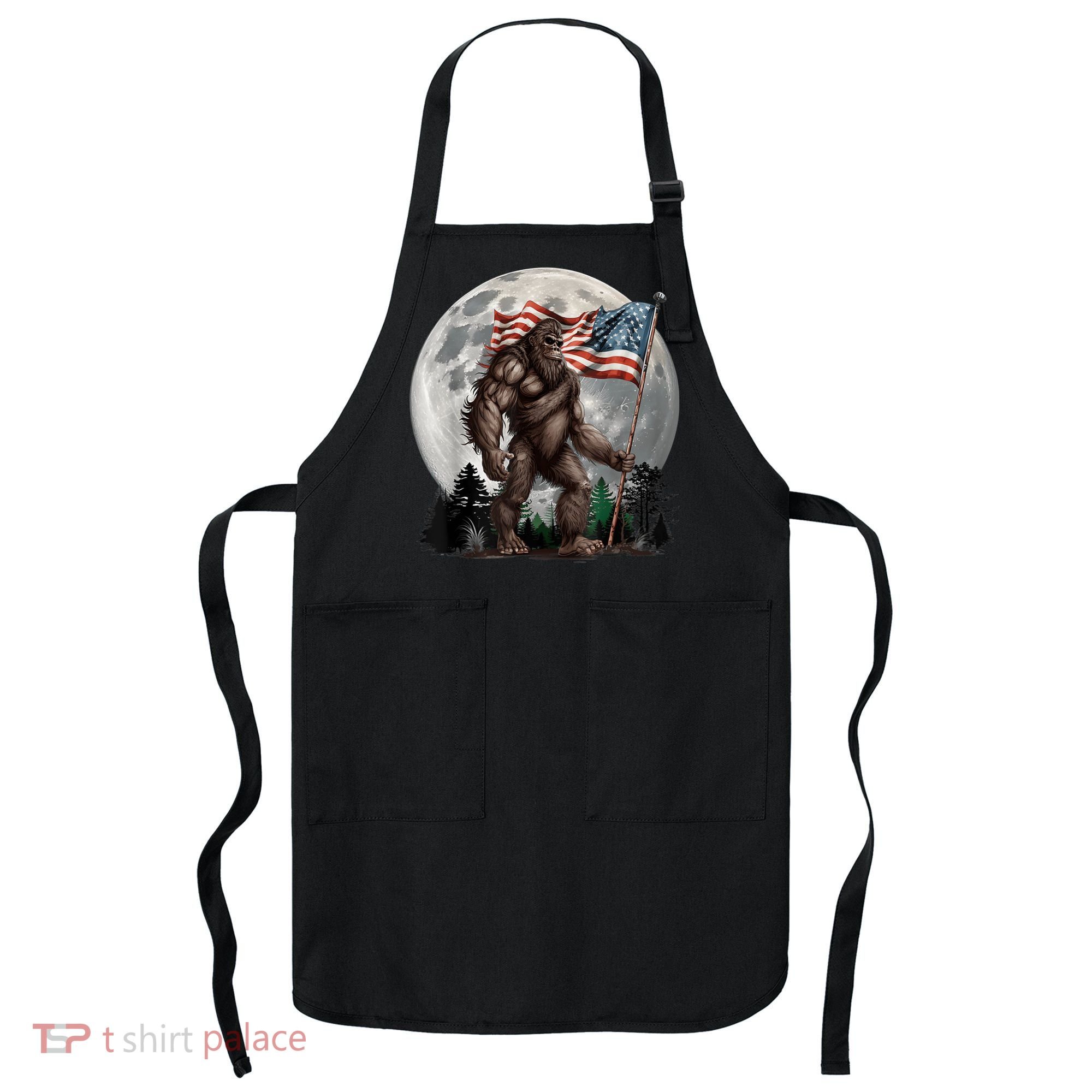 Bigfoot Sasquatch American Flag Full Moon Patriotics Apron