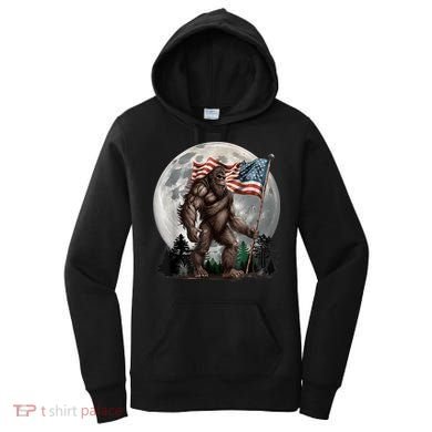 Bigfoot Sasquatch American Flag Full Moon Patriotics Women's Hoodie