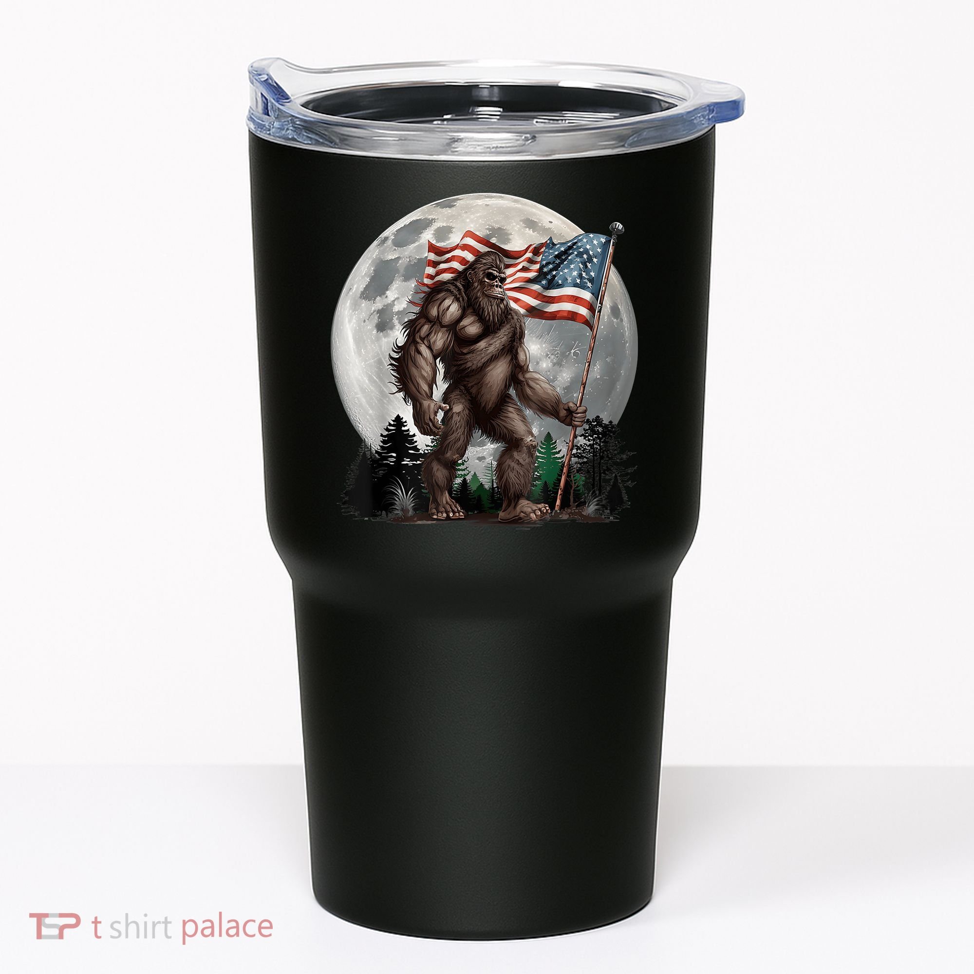 Bigfoot Sasquatch American Flag Full Moon Patriotics Tumbler