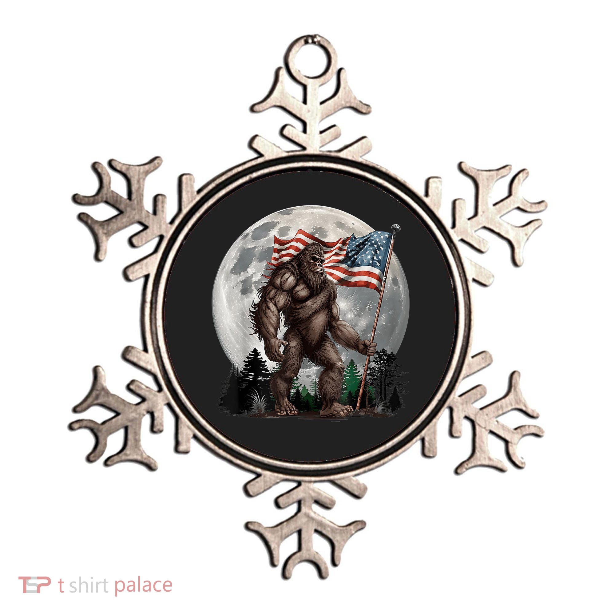 Bigfoot Sasquatch American Flag Full Moon Patriotics Ornament