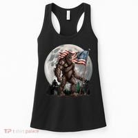 Bigfoot Sasquatch American Flag Full Moon Patriotics Women's Tank Top thumb 0