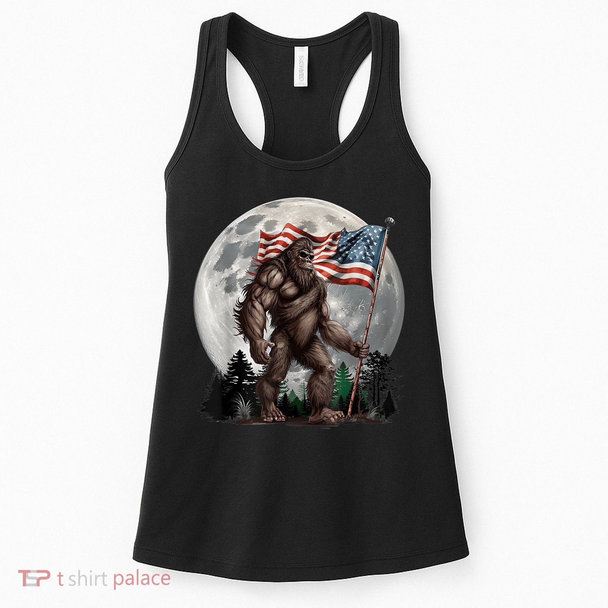 Bigfoot Sasquatch American Flag Full Moon Patriotics Women's Tank Top