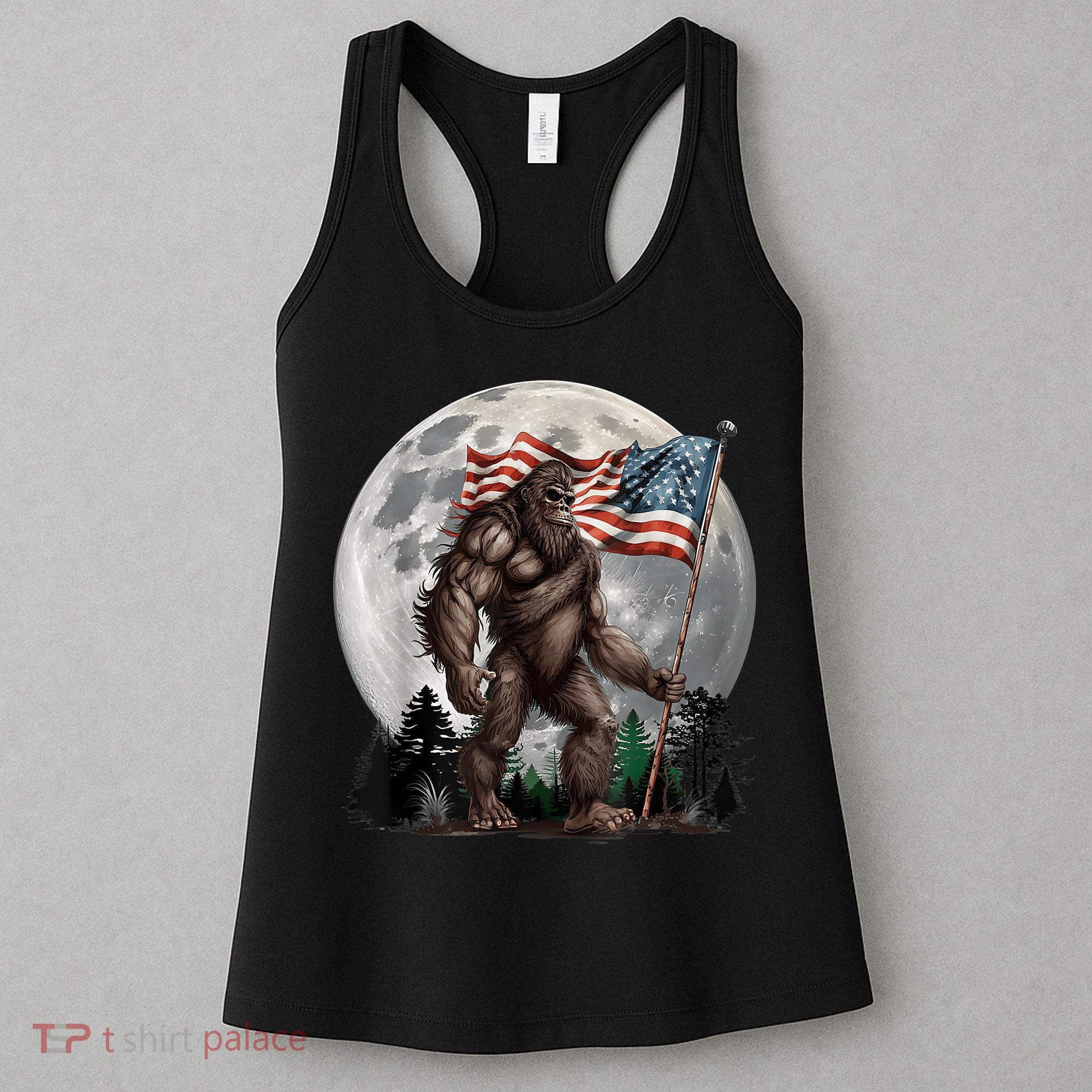 Bigfoot Sasquatch American Flag Full Moon Patriotics Women's Tank Top