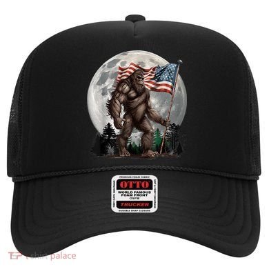 Bigfoot Sasquatch American Flag Full Moon Patriotics Hat