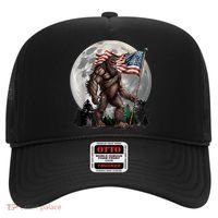 Bigfoot Sasquatch American Flag Full Moon Patriotics Hat thumb 0