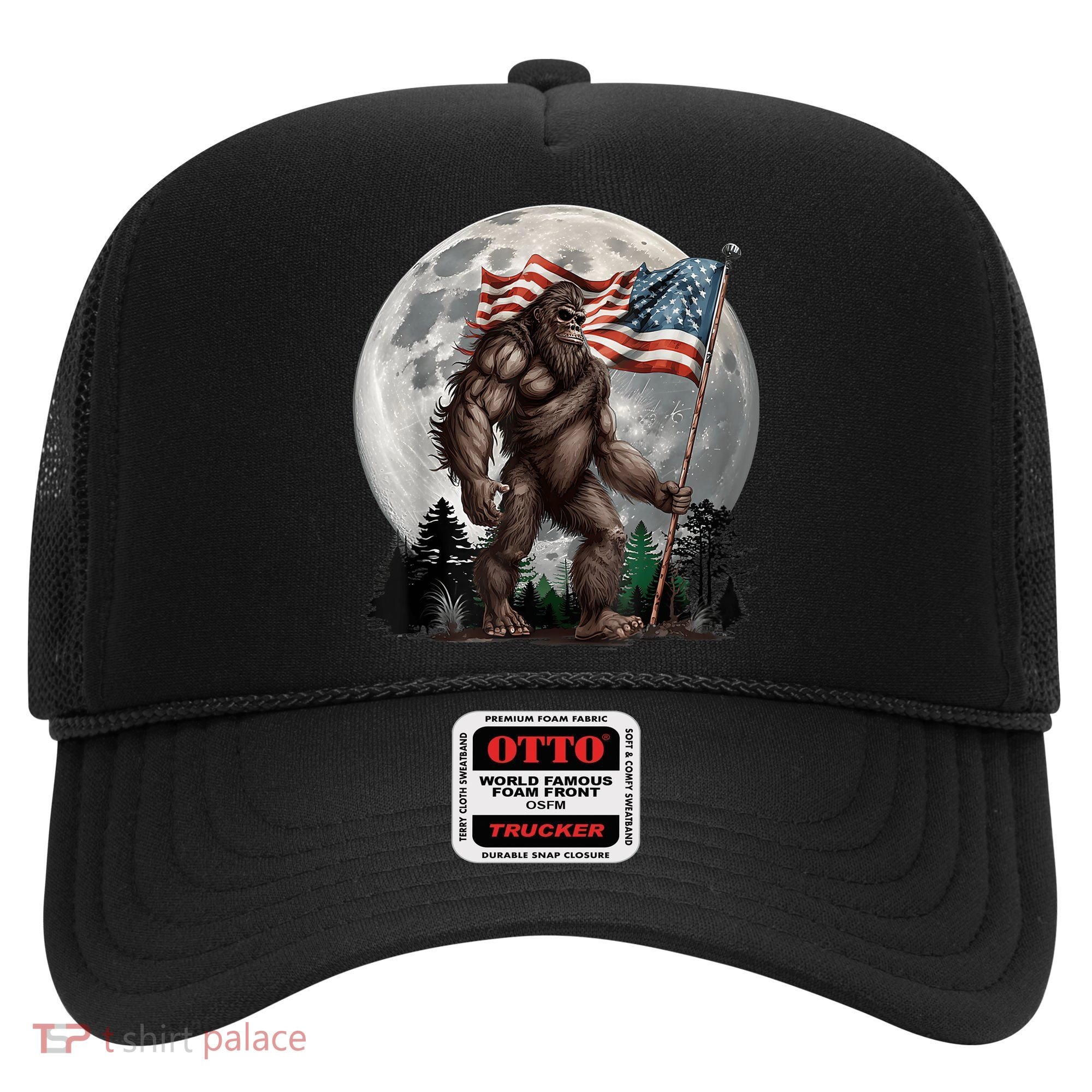 Bigfoot Sasquatch American Flag Full Moon Patriotics Hat