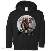 Bigfoot Sasquatch American Flag Full Moon Patriotics Toddler Hoodie thumb 0