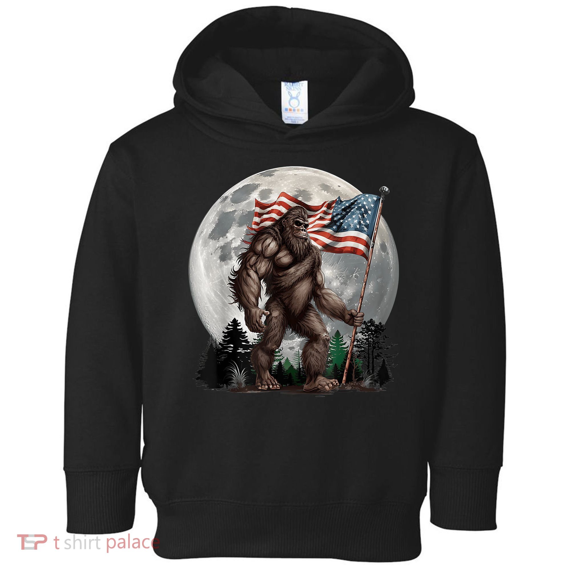 Bigfoot Sasquatch American Flag Full Moon Patriotics Toddler Hoodie