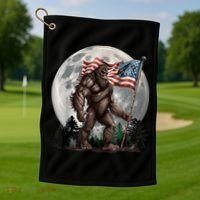 Bigfoot Sasquatch American Flag Full Moon Patriotics Golf Towel thumb 1