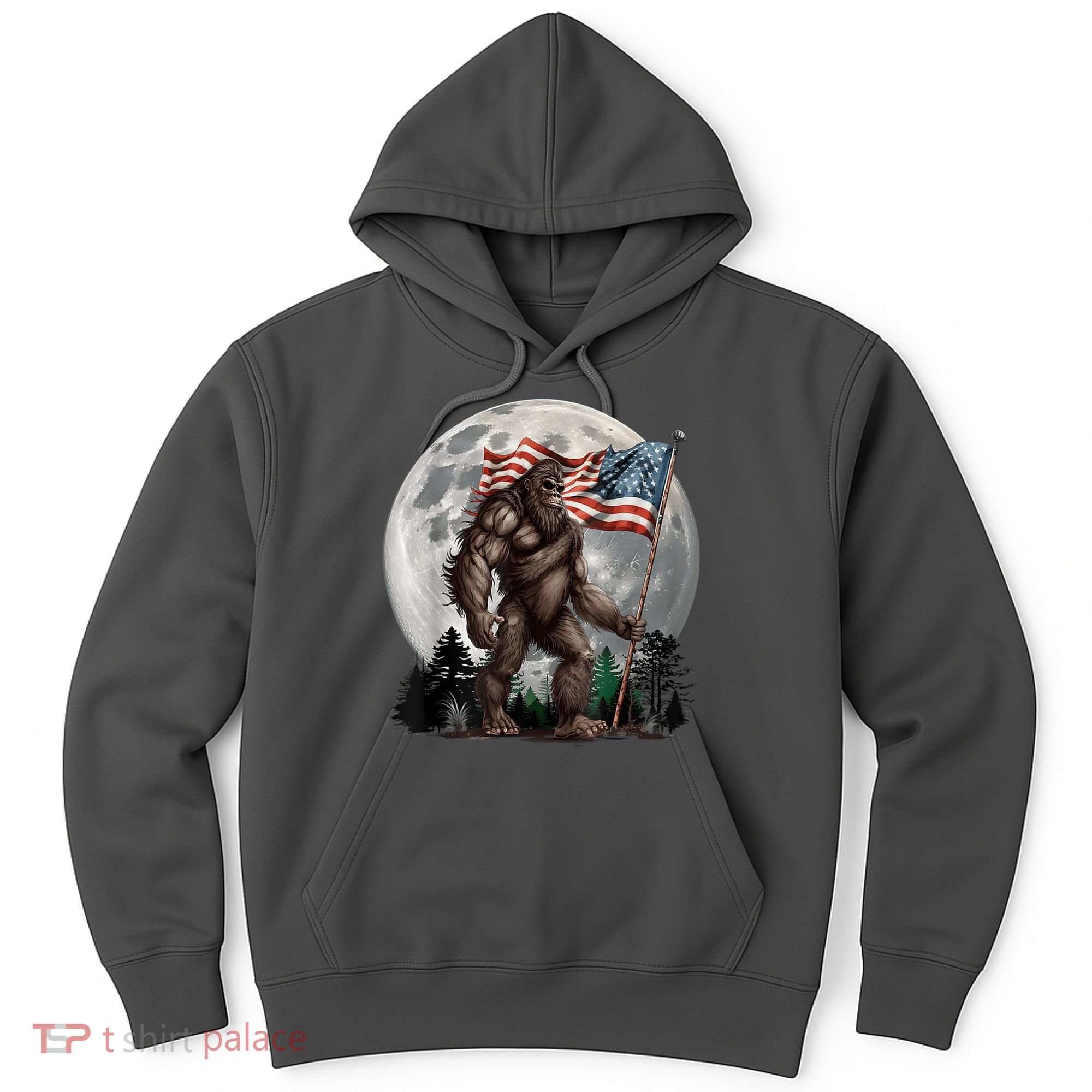 Bigfoot Sasquatch American Flag Full Moon Patriotics Hoodie